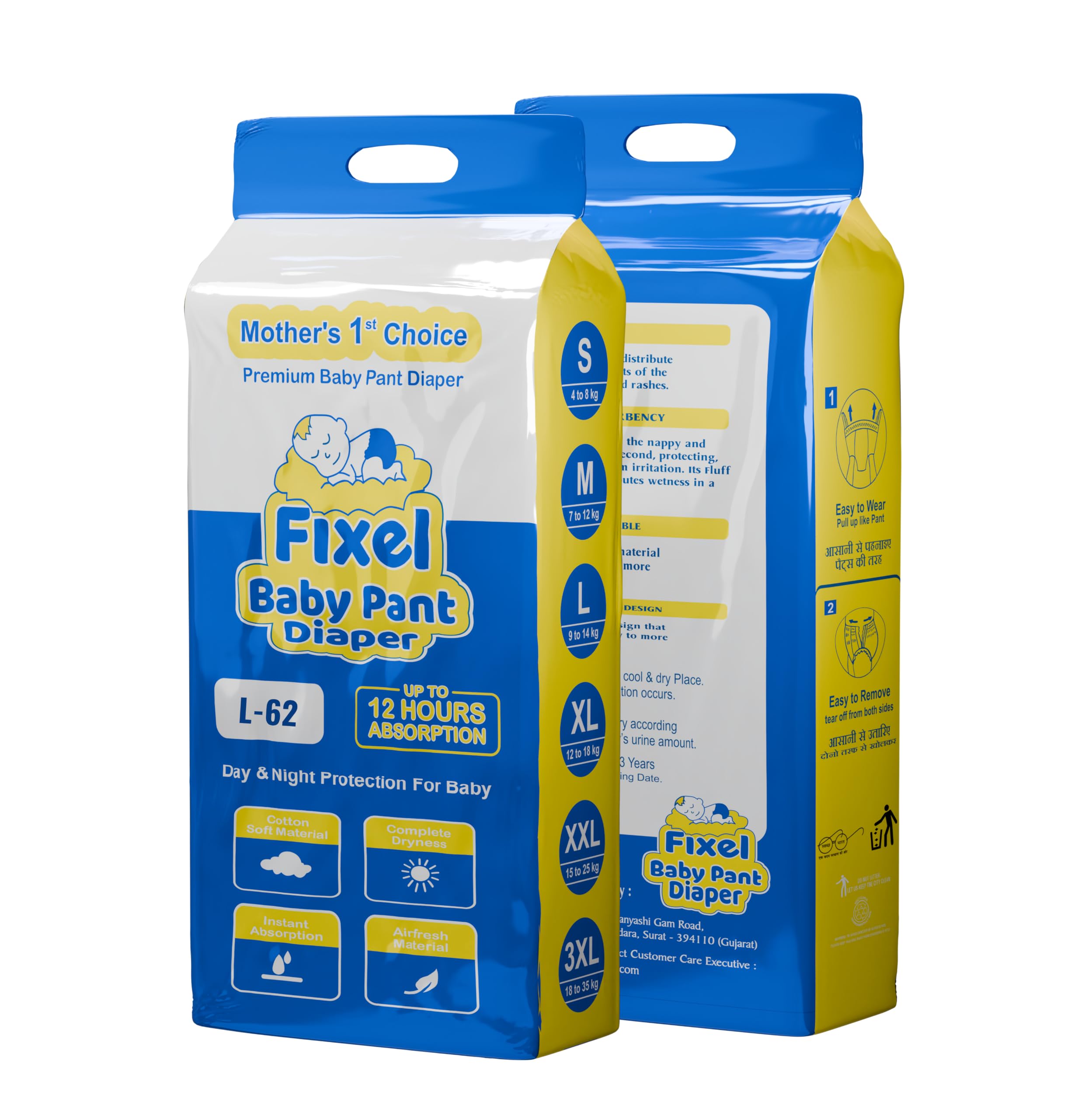 Fixel Baby Diaper Pants Large (L) size, 124 Count | 10 Hr Absorption | Ideal for 9–14 kg | Pack of 2-image-17