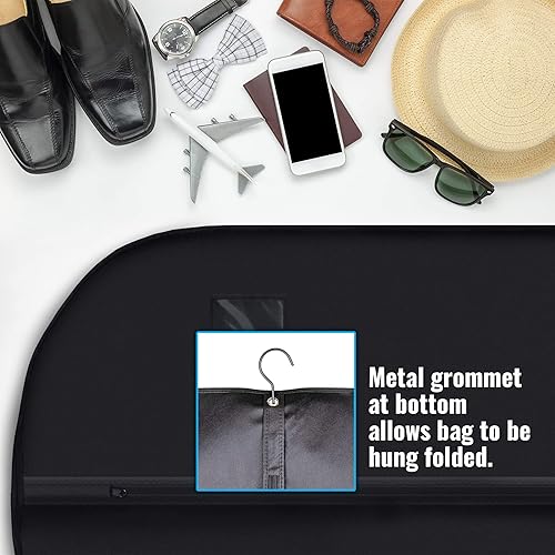 Miniatura 3 de Plixio Bolsas de ropa negras de 40 pulgadas para viajes y almacenamiento de ropa, vestidos, camisas, abrigos de piel, disfraces de baile, funda de