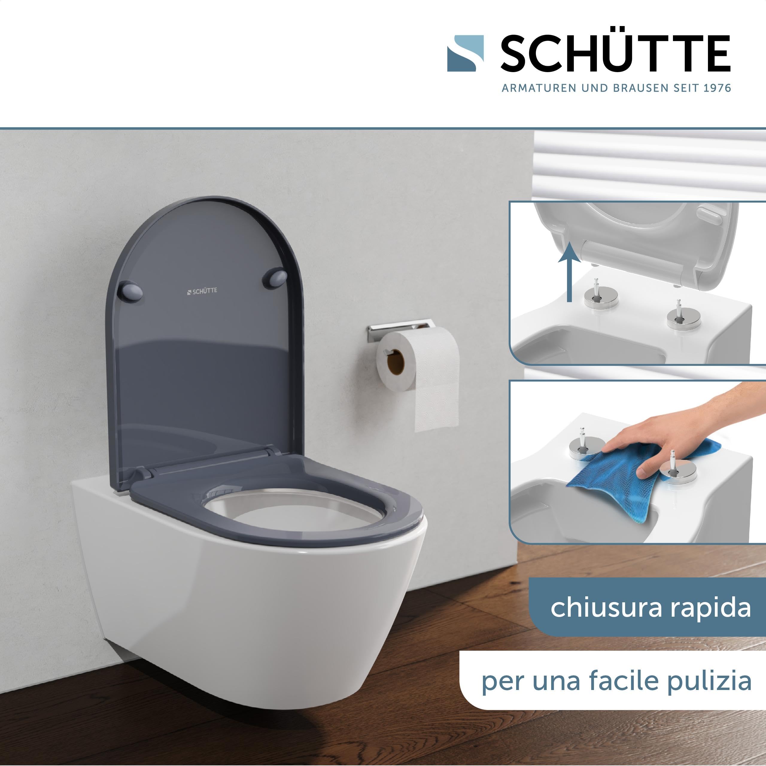 Sedile WC a forma di D con abbassamento automatico | Coperchio rimovibile in Duroplast infrangibile | Montaggio innovativo fai da te con cuscinetti adesivi | Coperchio WC e occhiali portata fino a 200