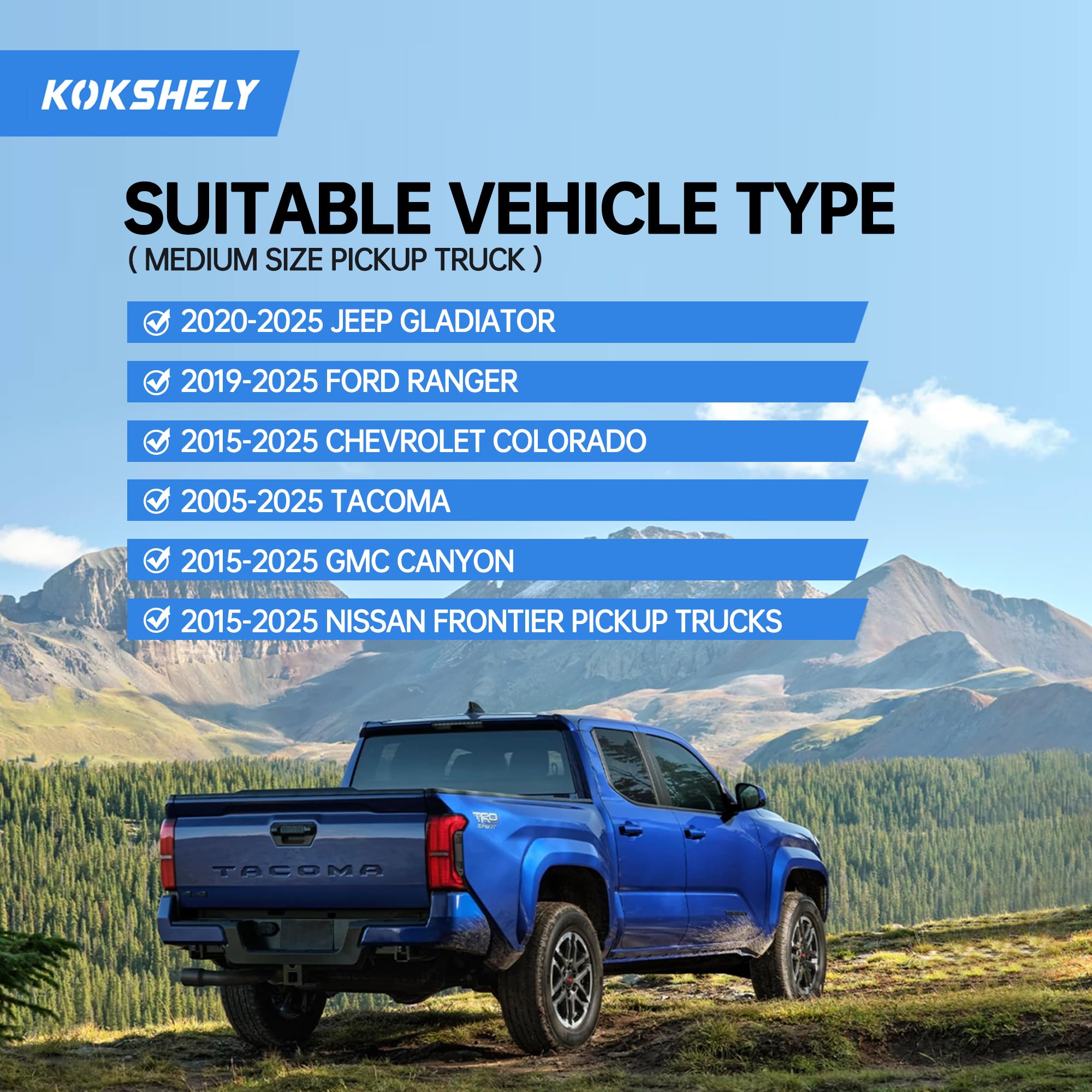 Condition photo showing New/Like New for Adjustable 65.4”Truck Bed Rack Cross Bars?2-Pack? for Mid-Size Trucks with Soft Roll-Up, Hard Rolling,Tri-Fold, Retract Hard Tonneau Covers|Aluminum Cross Bars|Compatible with Kayak Racks, Bike Racks