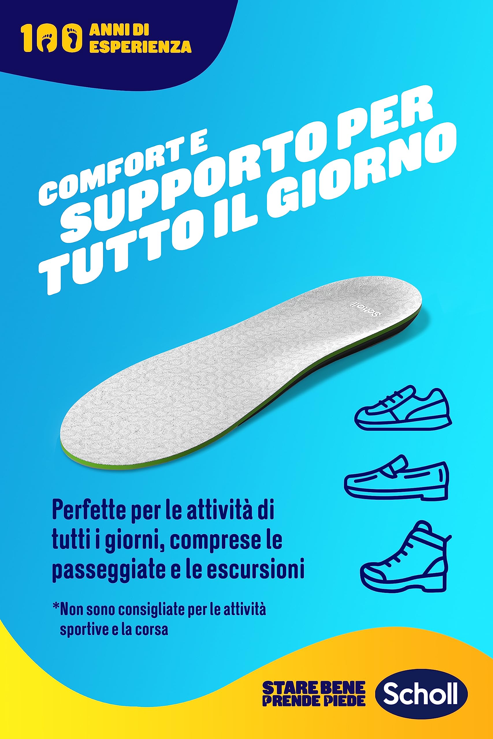 Scholl Liquiflex Everyday, Solette Regolabili Anti-Odore in Memory Foam con Tecnologia 5 in 1 per Tutti i Tipi di Scarpe, Supporto Arco Plantare, Uso Quotidiano, Taglia S (35.5-40.5)