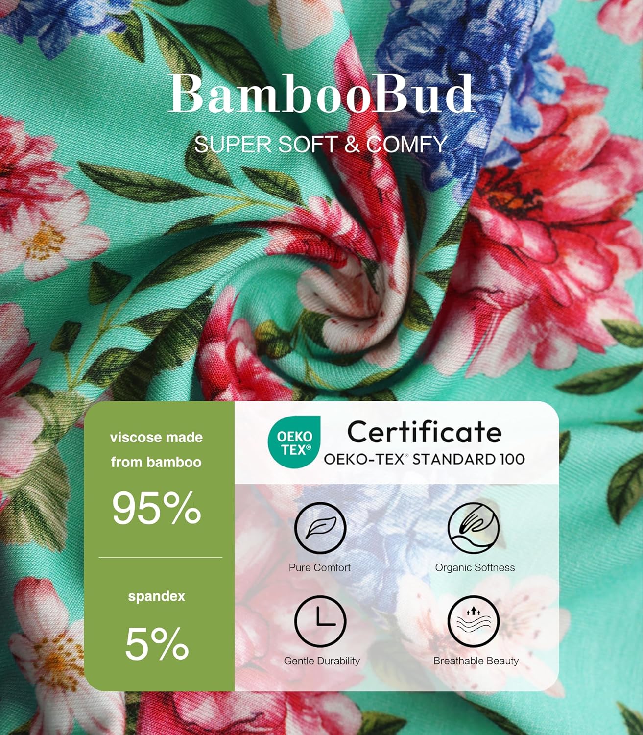 Women's Long Sleeve Dress V Neck Fall Casual Floral Dresses High Waist Dress-Viscose from Bamboo S-XXL - Image 3