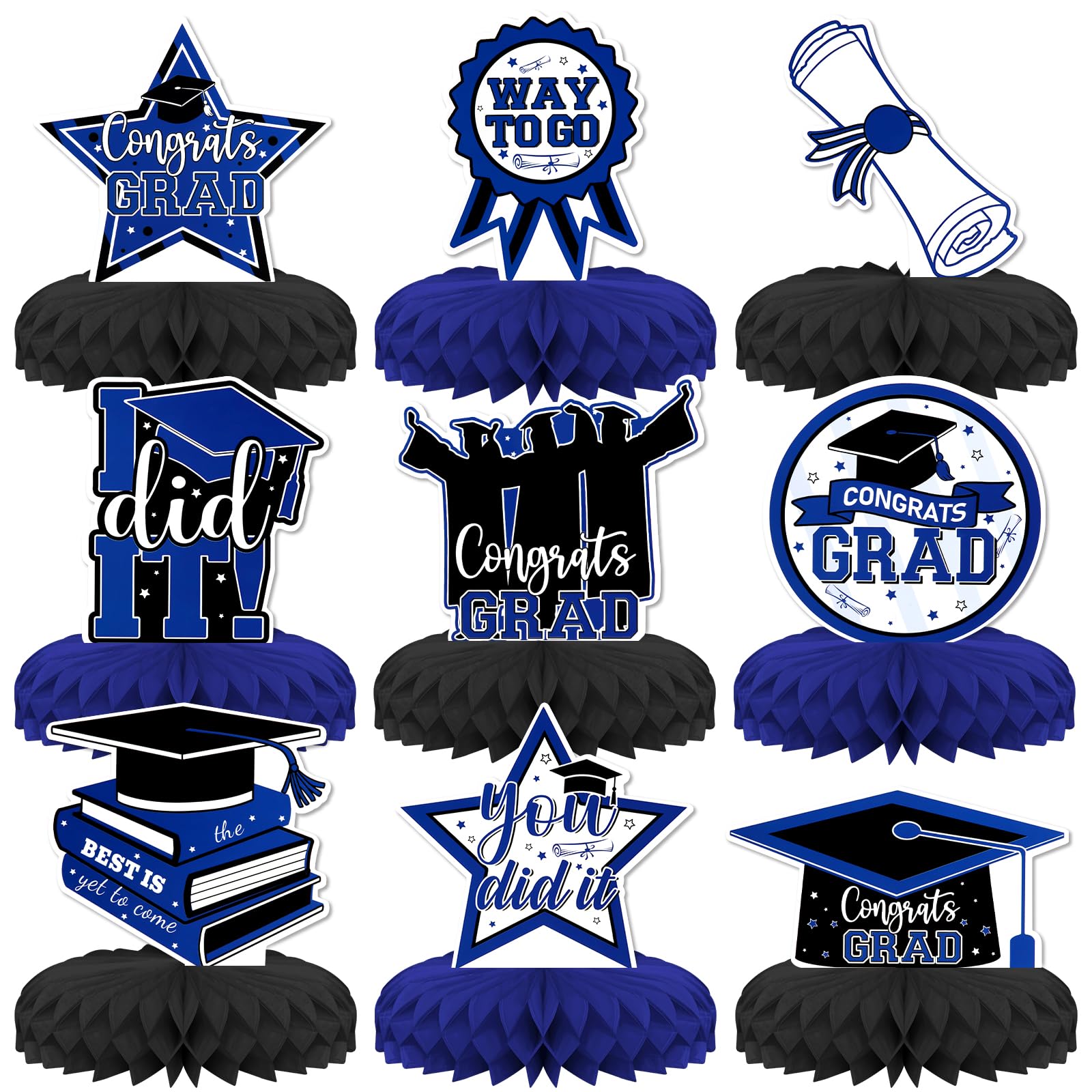Graduation Theme Party Decorations,9 PCS KSKSPE Graduation Centerpieces for Tables Honeycomb Centerpieces 3D Party Decor Supplies Boys Girls