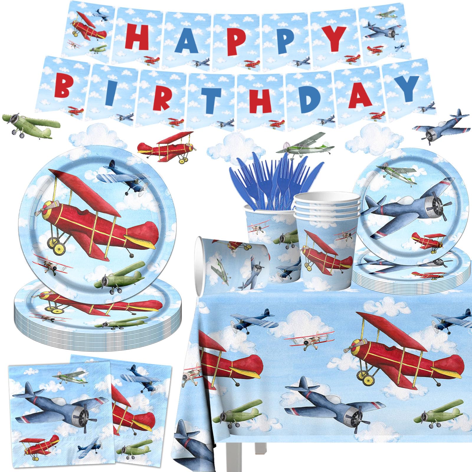 GREHUMOR 142pcs Airplane Birthday Party Decorations