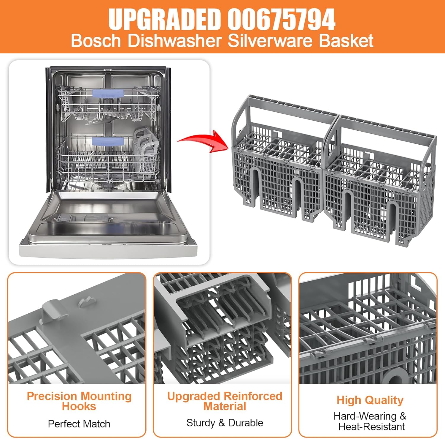 Tomato Man Upgraded 00675794 675794 Dishwasher Silverware Basket Replacement Compatible with Thermador Bosch Dishwasher Silverware Basket SHE55M15UC SHE55R52UC SHX5AVF5UC 9001396277