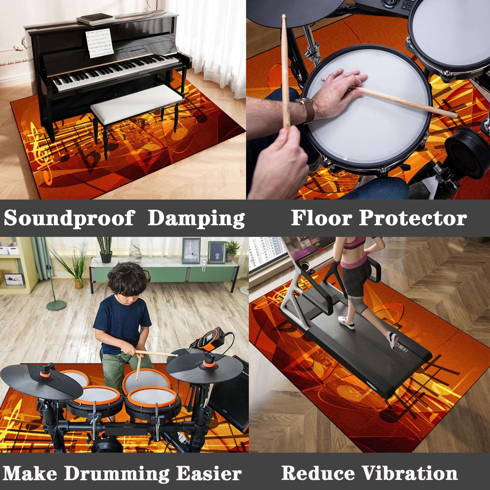Tapis de Batterie Acoustique 120 x 100 cm Tapis Insonorisant pour Batterie électronique Tapis de Tambour Antidérapant Tapis pour Batterie et Percussions Tapis Professionnel Rectangulaire de Jazz