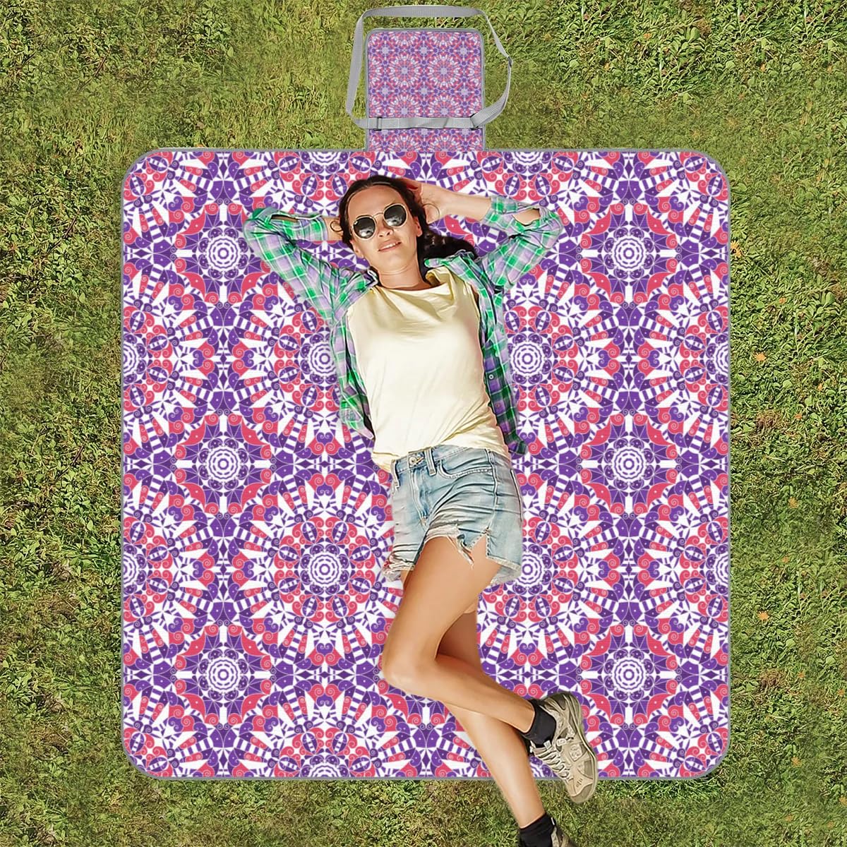 Mantas de picnic de 150 x 145 cm, manta de playa plegable para exteriores, impermeable, para playa, camping, senderismo, picnic