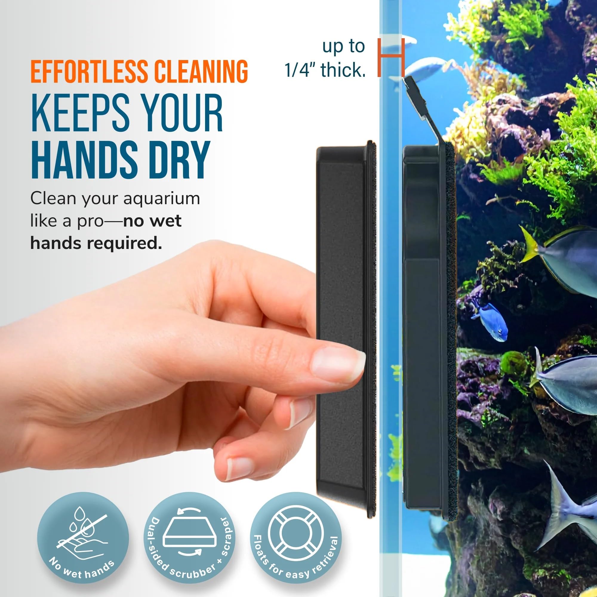 FL!PPER Flipper Cleaner Float - Limpiador magnético Flotante 2 en 1 para Cristales de Acuario, Tanque de Peces, Limpiador y raspador, Herramientas de Limpieza de acuarios, Tanque de Peces, MAX