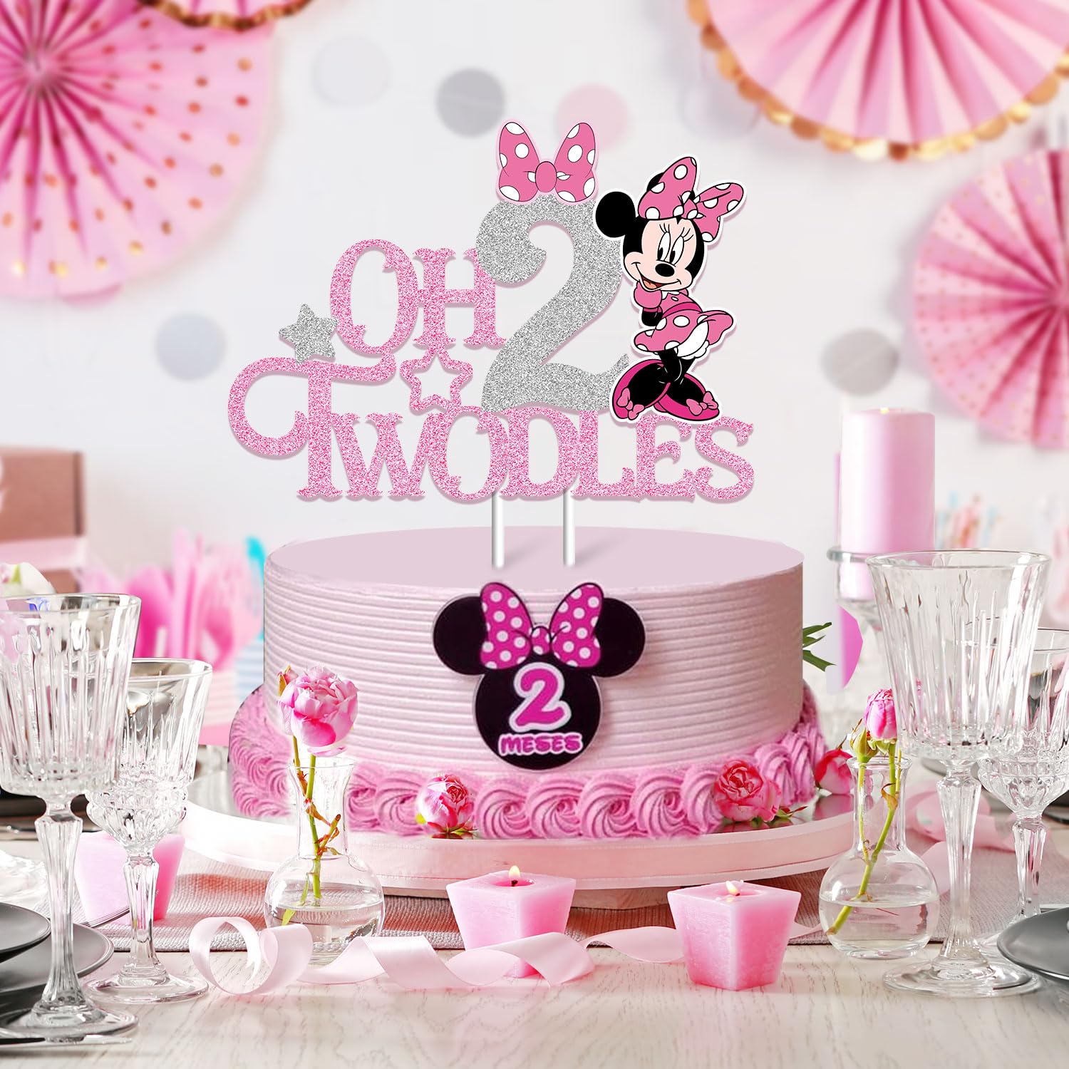 Mouse Birthday Cake Topper - Glitter 'Twodles' Decor For Boy's 2nd Birthday Party | Cake & Photo Prop - View #3