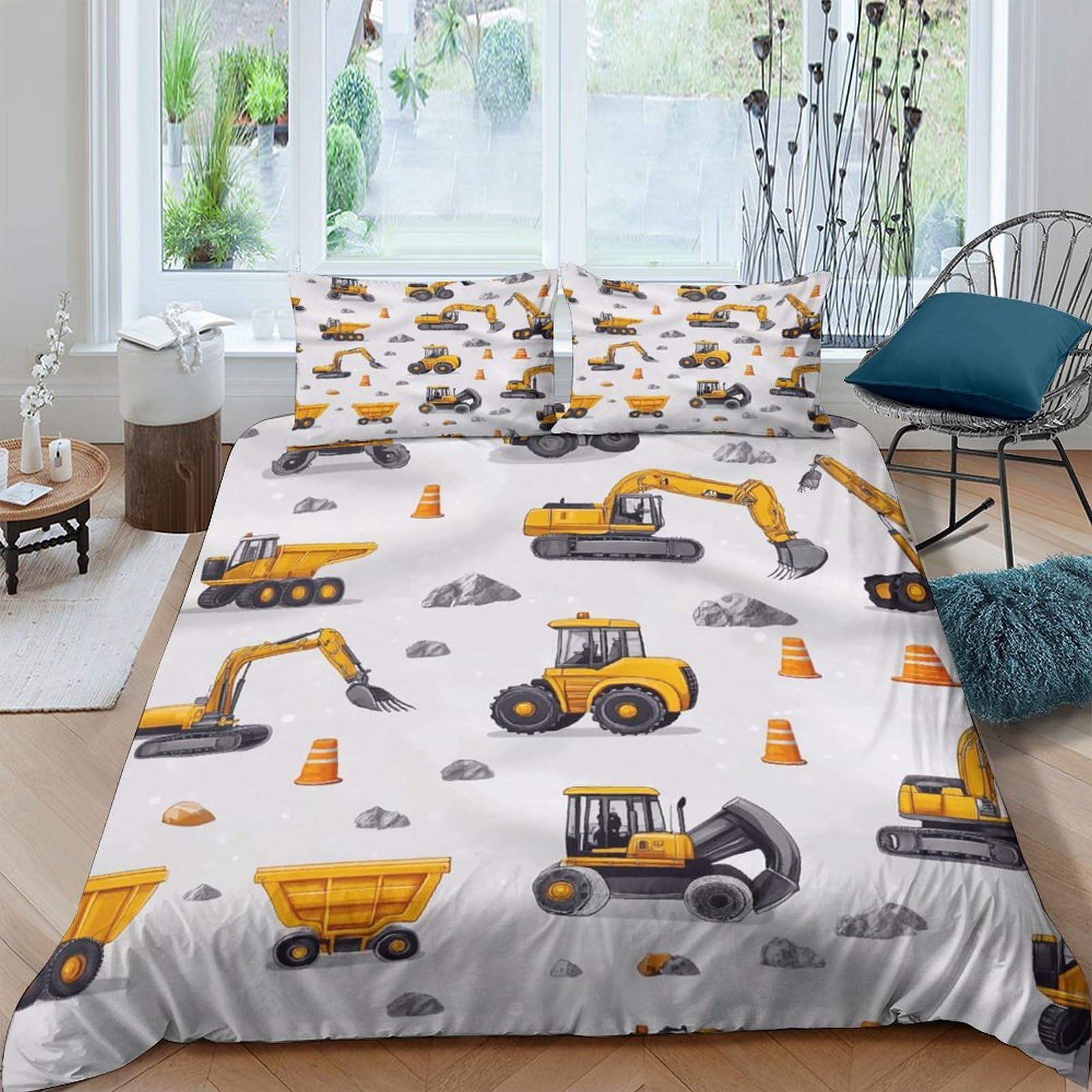 Ctjqhvkz Style-8 3D Printed Construction Vehicles Fitted Sheet Microfiber Soft Anti-Slip Roadwork Bed Cover For Bedroom Decor Single（135X200cm）