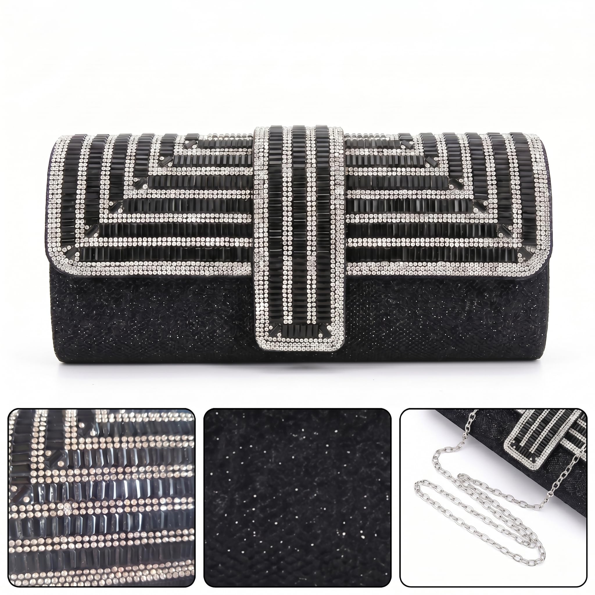 Bolso de mano de noche brillante para mujer, bolso de mano de cadena brillante con cadena desmontable, embrague de diamantes de imitación con purpurina, bolso de hombro femenino con diamantes de