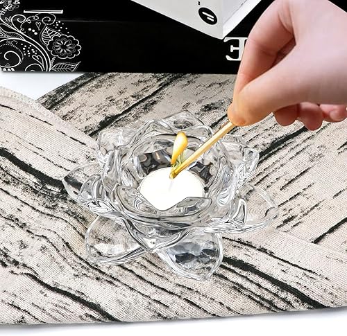 Miniatura 5 de Juego de 15 portavelas de loto de cristal de cristal, portavelas votivo para decoración del hogar, boda y fiesta, juego de 15