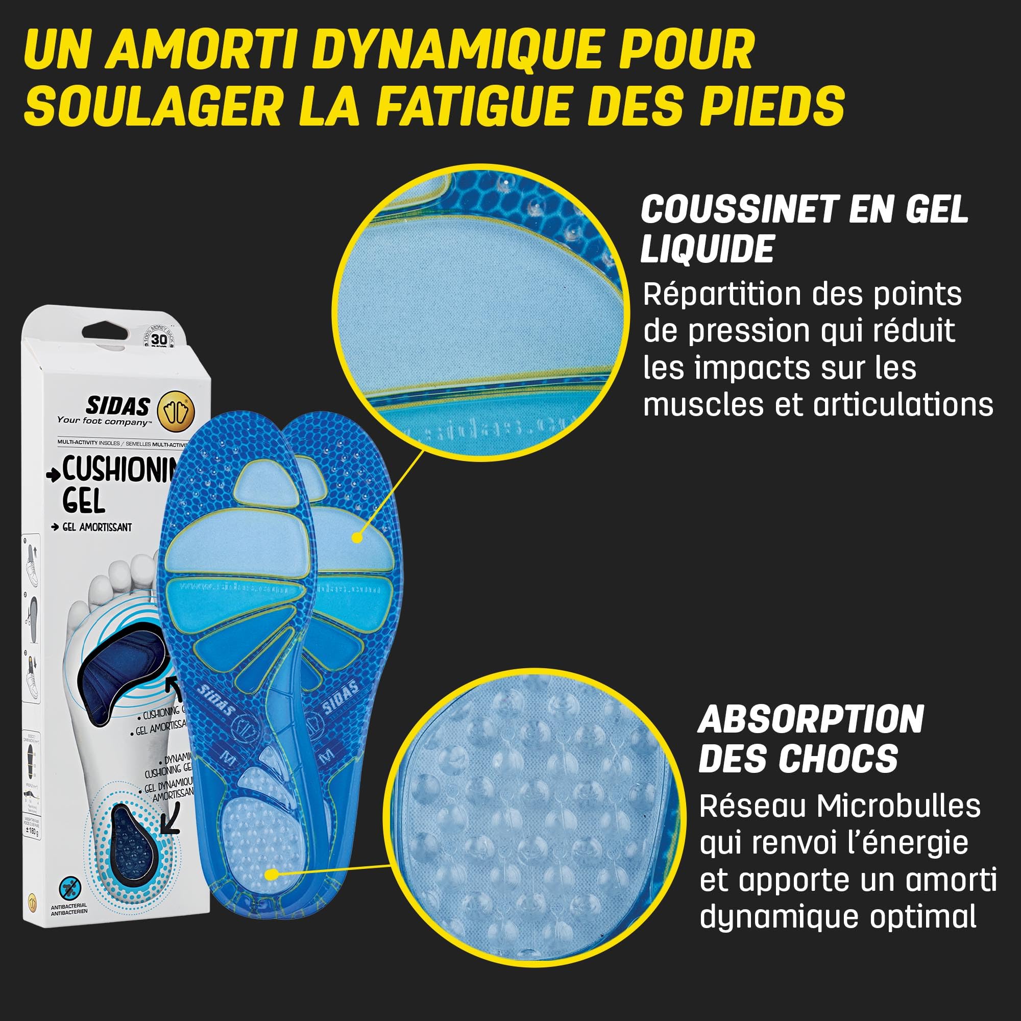 Sidas Semelles Cushioning Gel, Semelles en Gel pour chaussures du quotidien et de travail, Confort longue durée avec le gel dynamique, Respirantes, Homme et Femme