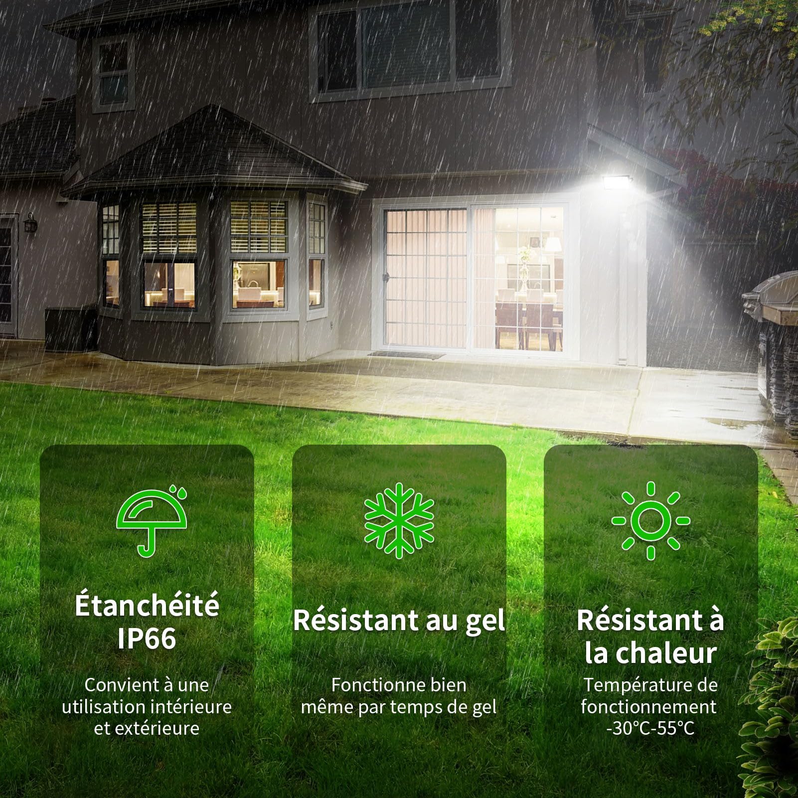 Lot de 2 Projecteur LED Extérieur 100W 10000LM Superlumineux, 6500K Blanc Froid IP66 Etanche pour Patio, Garage, Jardin, Terrasse, Usine