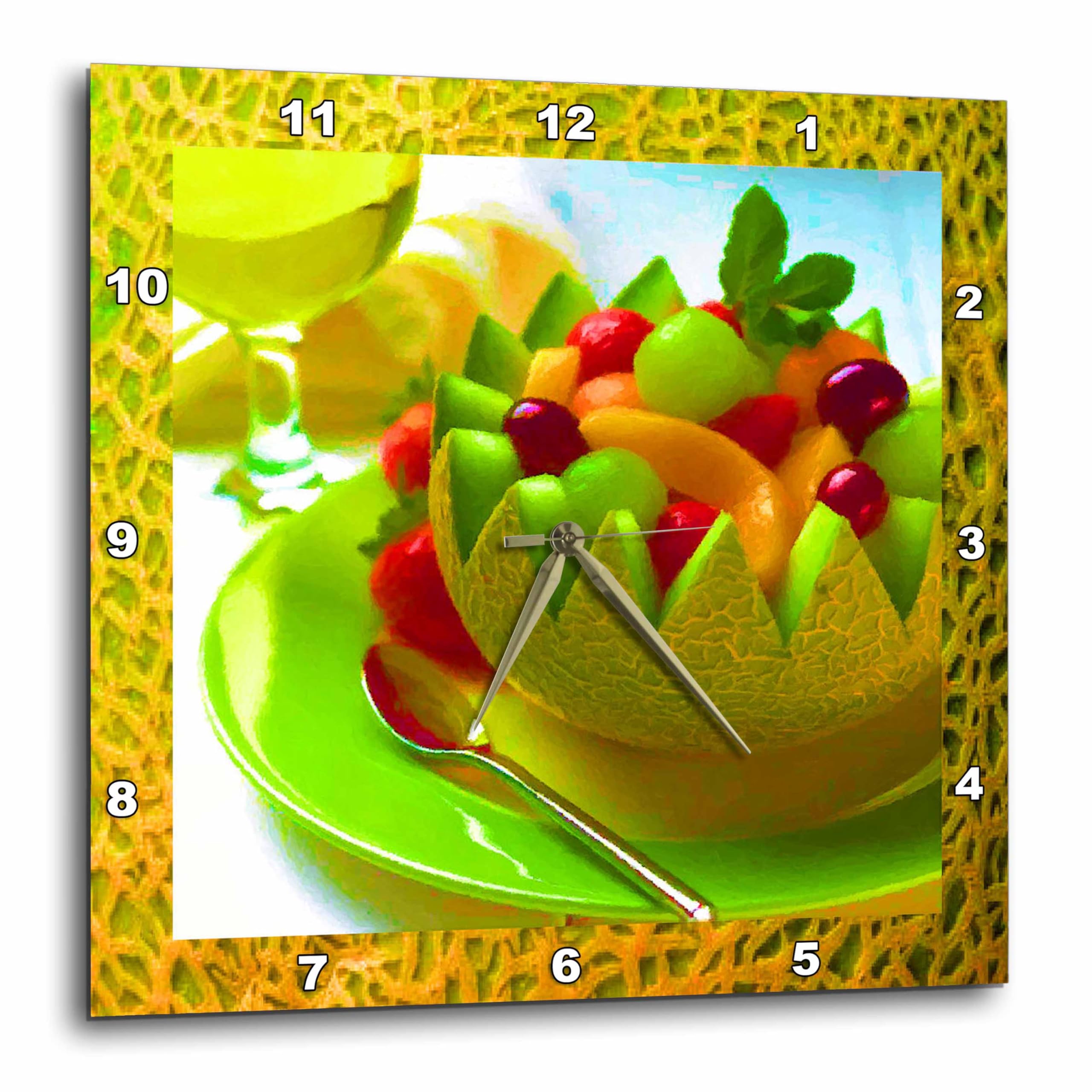 3dRose DPP_18347_3 Melon Fruit Salad Wall Clock, 15 by 15-Inch