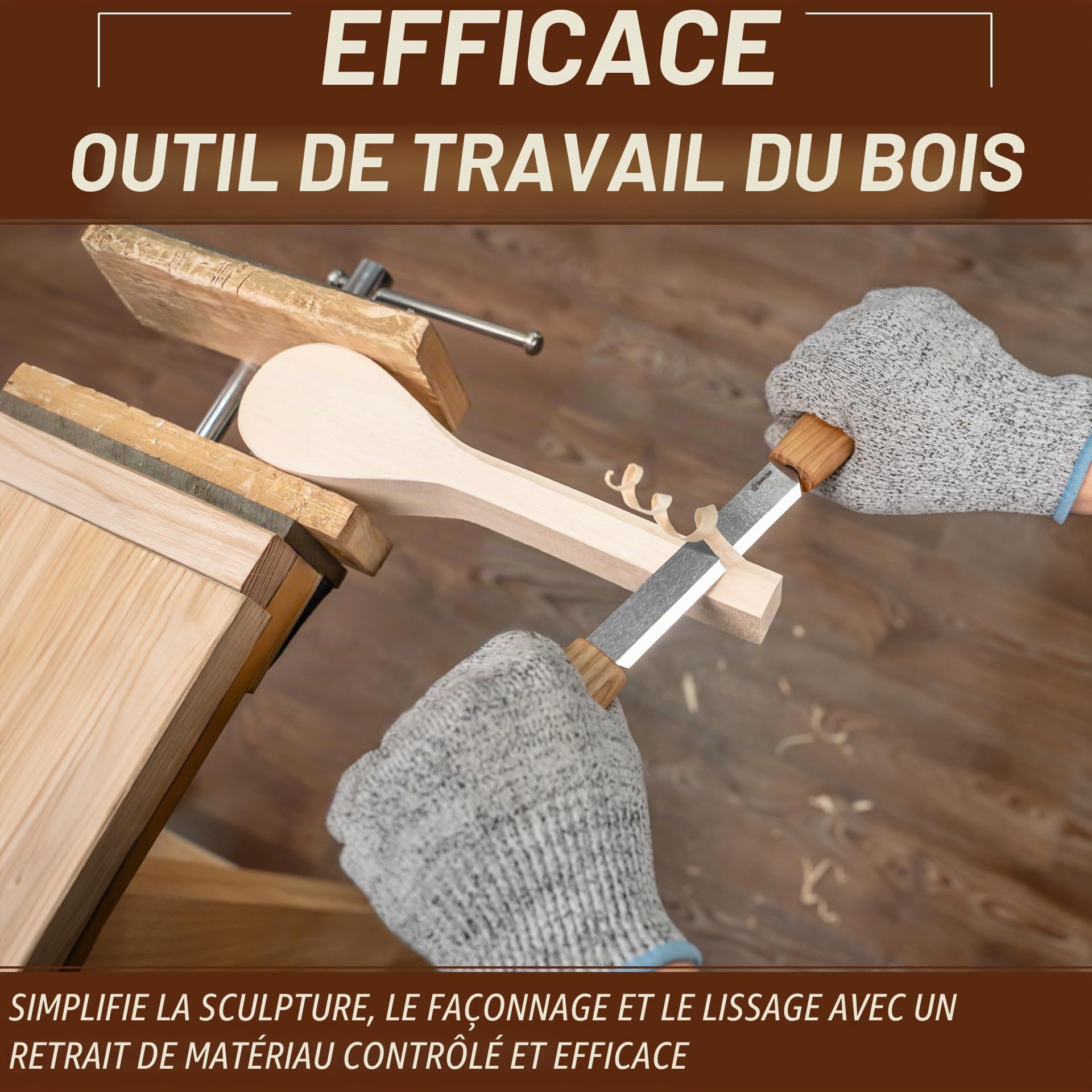 BeaverCraft Couteau à Dégrossir 11 cm Drawknife Sculpture Bois avec Étui en Cuir DK2s, Couteau de Taille pour Façonnage, Sculpture Cuillère, Détail et Travail du Bois, Outils de Whittling
