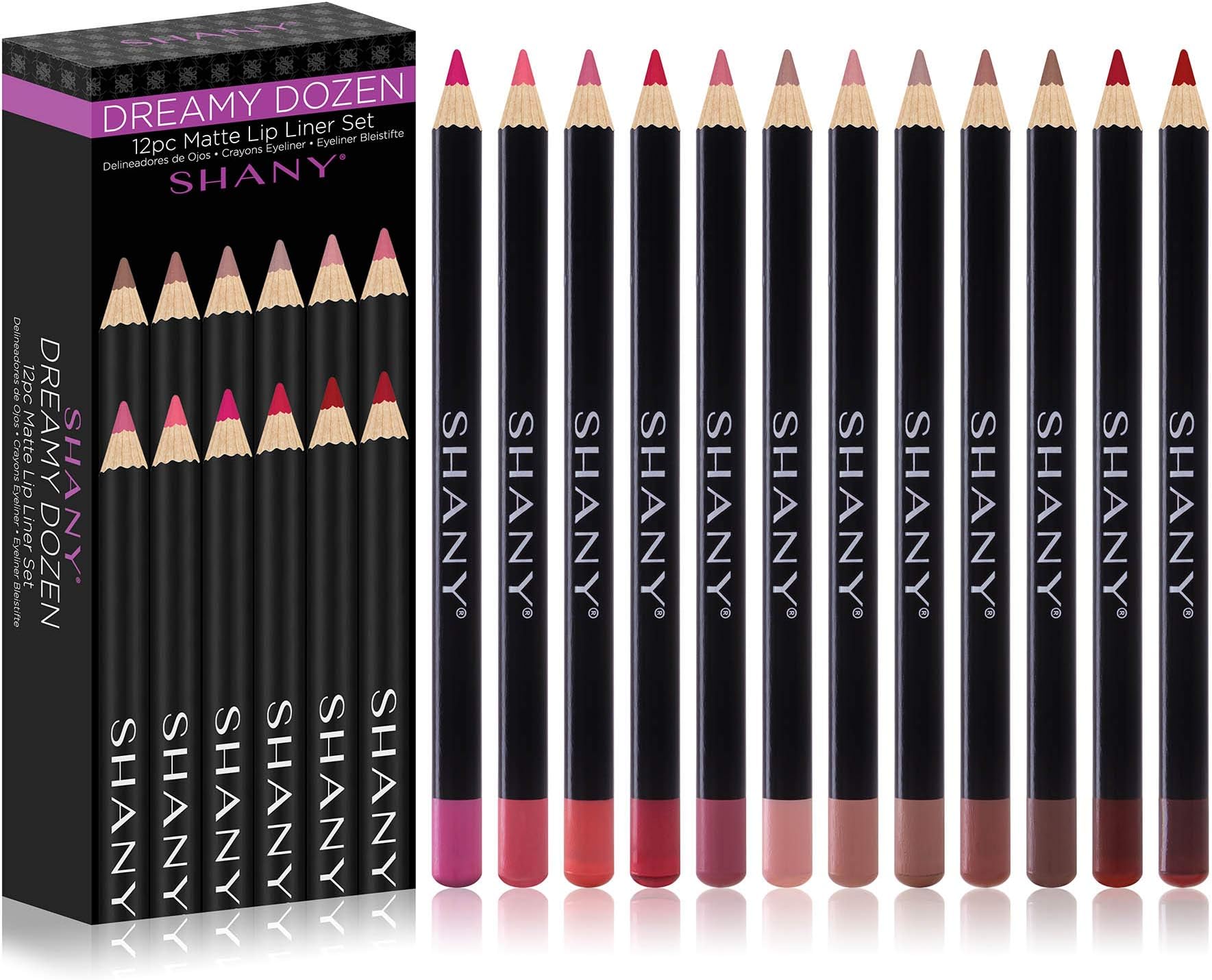 SHANY Dreamy Dozen Matte Lip Liner Set Vegan - Long-Lasting Professional Velvet Cruelty-Free Lipstick Pencils Pens in Varying Shades - Pack of 12