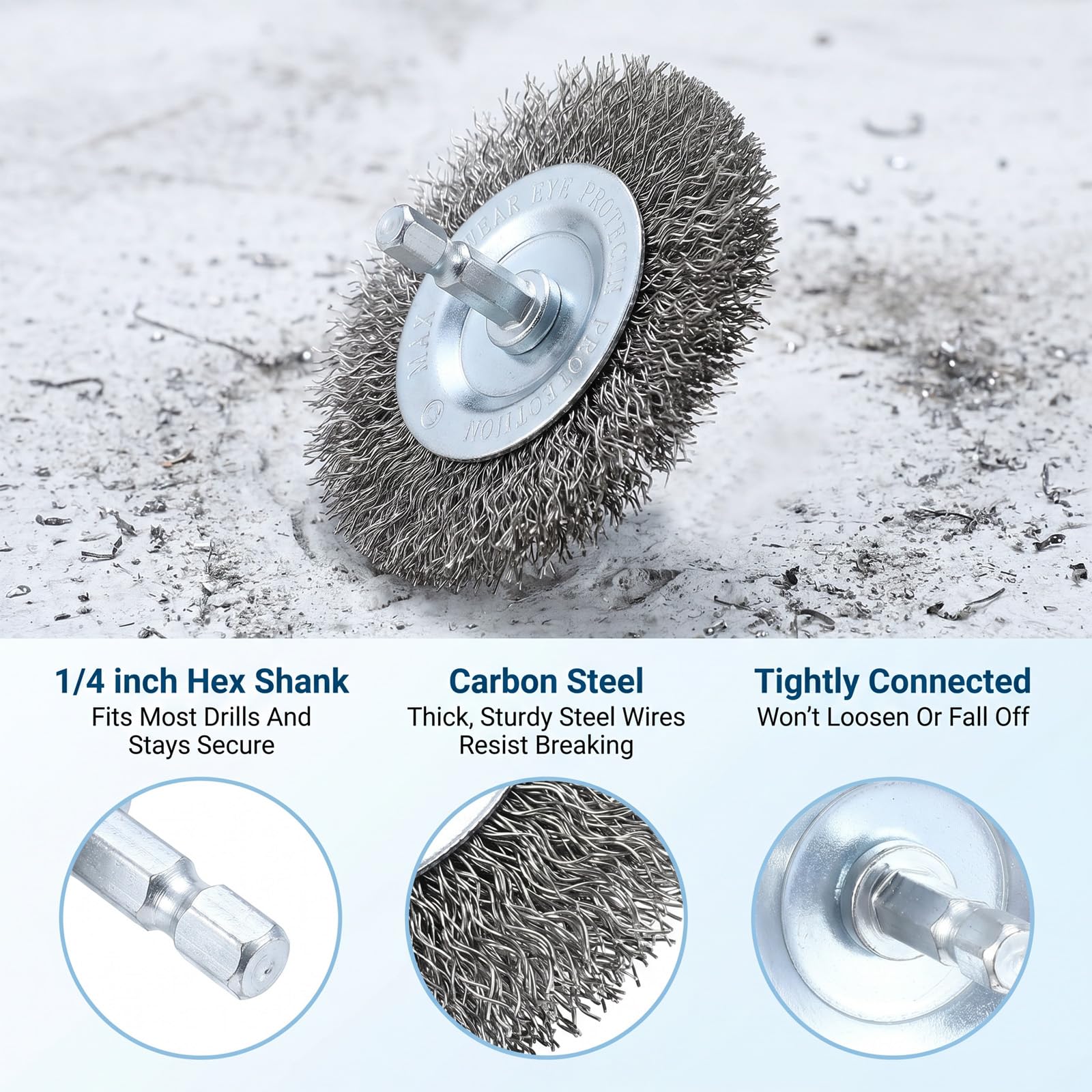 20 dischi metallici per trapano, spazzola metallica in acciaio inox da 7,6 cm per kit di trapano con gambo esagonale da 1/4", kit di spazzole per trapano per rimozione ruggine e pulizia delle
