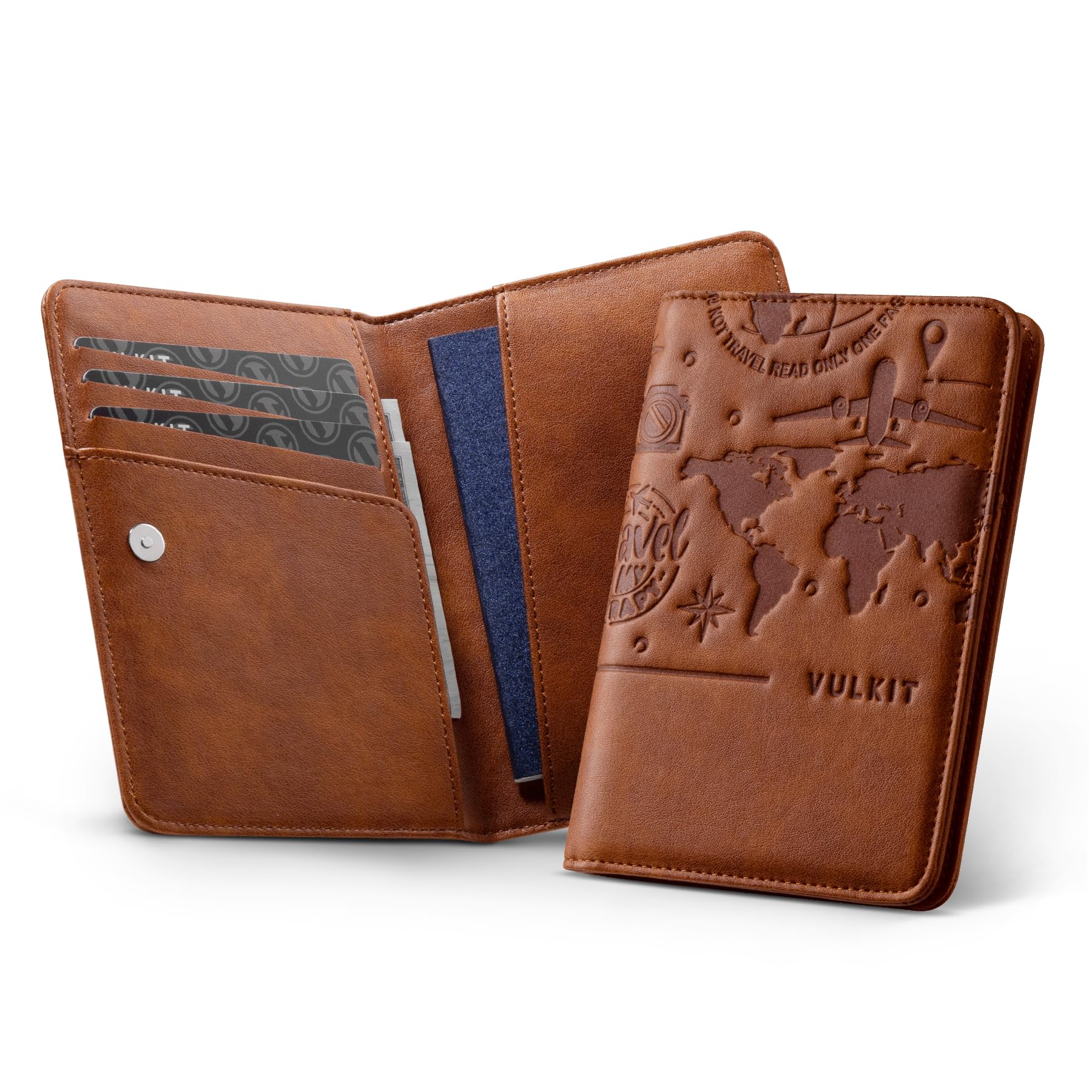 VULKIT Passport Holder Magnetic Closure RFID Blocking Travel Wallet Passport Book Cover Boarding Pass Holder Travel Essentials