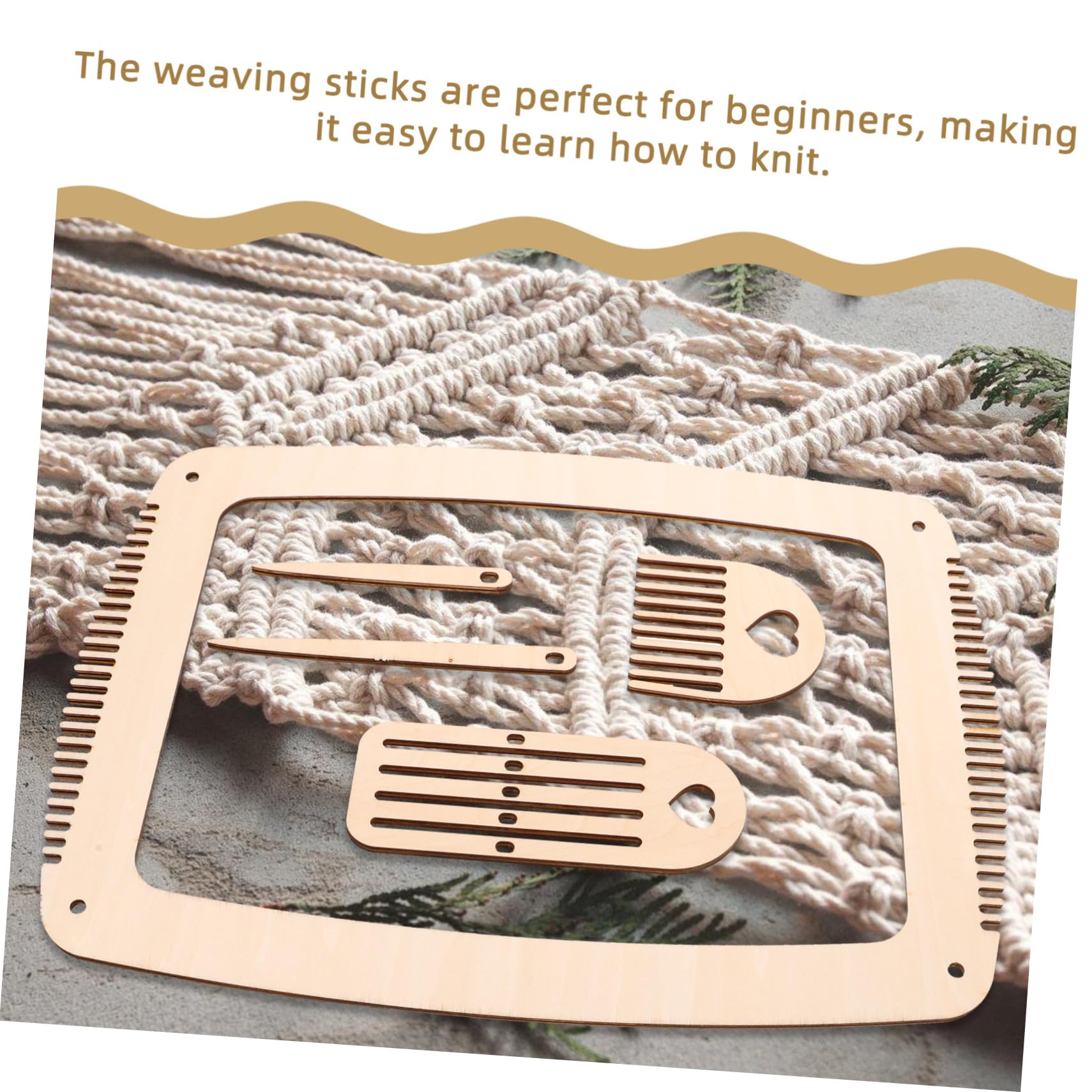 SHINEOFI 2 Juegos conjunto de máquina de tejer kit tejer principiantes telares de madera agujas crochet fabricación de tapices herramienta de tejido bobina de madera punto puntiagudo Beige