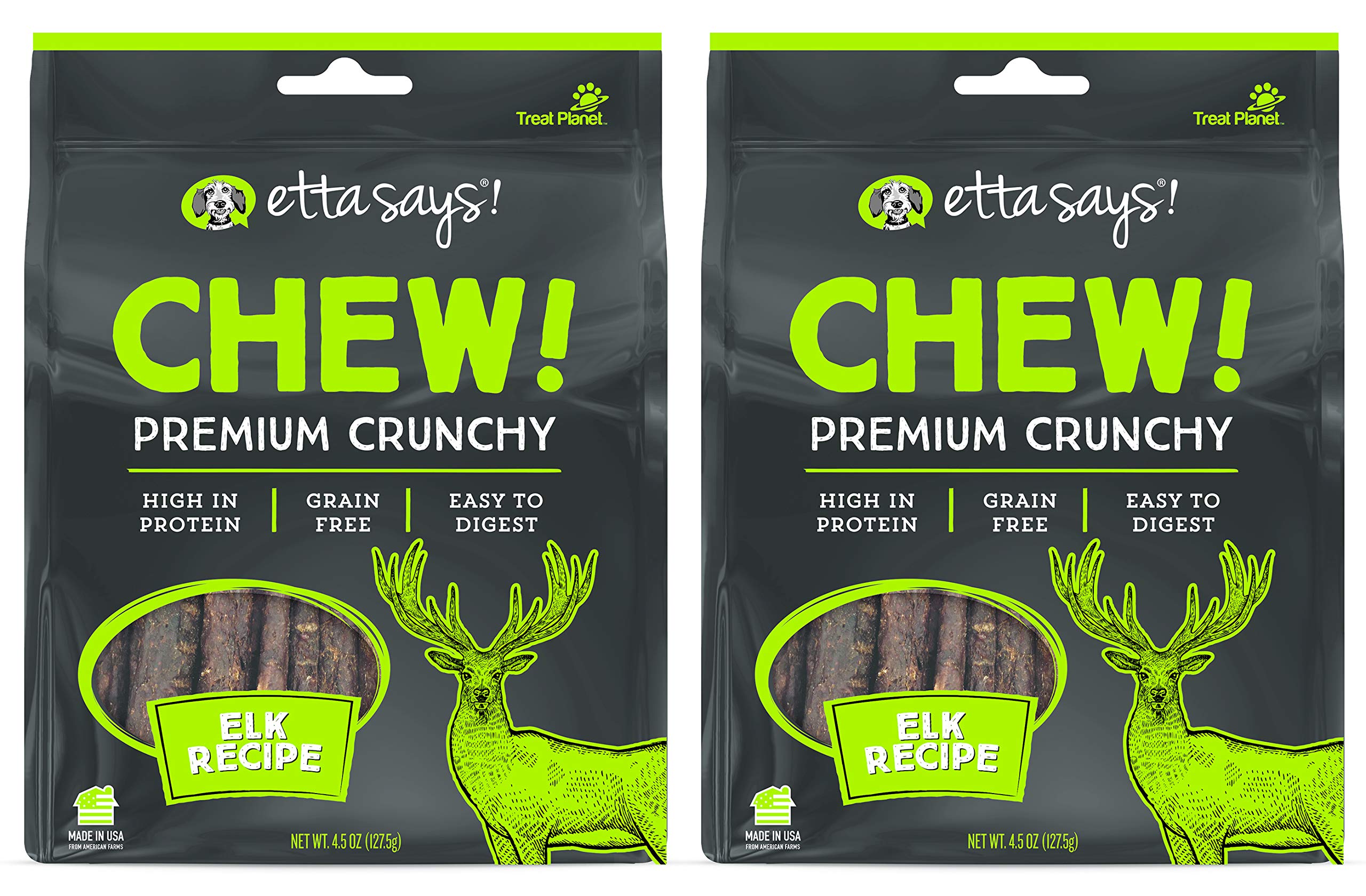 etta says!Crunchy Rawhide Chews for Dogs Pack of 2 – Made in The USA, Grain-Free Dog Treats, Good for Teeth, Easy to Digest, High Protein (Elk)