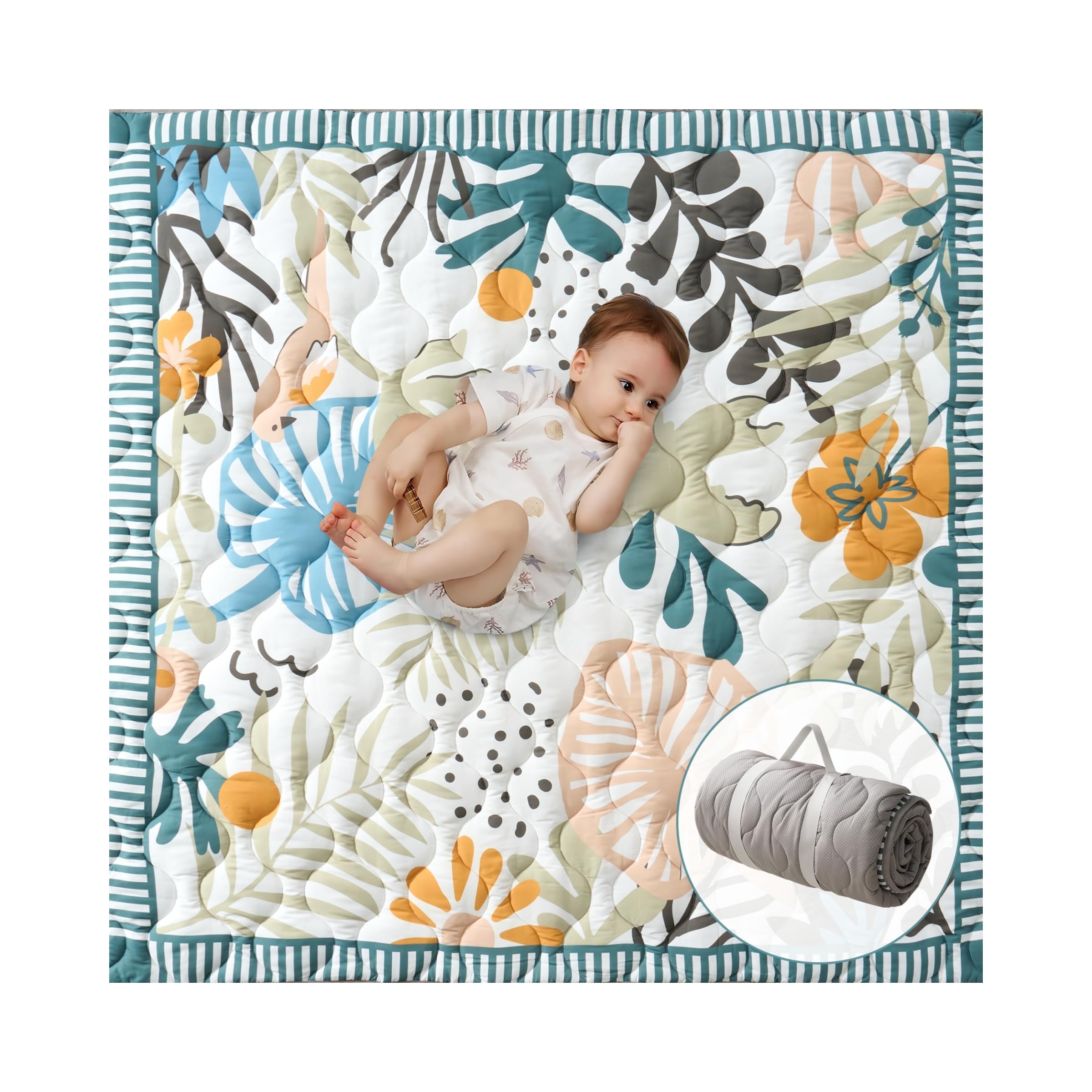 Momcozy Tappeto Gioco Bambini per Pavimento 127 x 127 cm, Tappeto per Box Spesso per Tummy Time, Impermeabile e Antiscivolo, Pieghevole da Esterno con Maniglia, Mondo Foresta