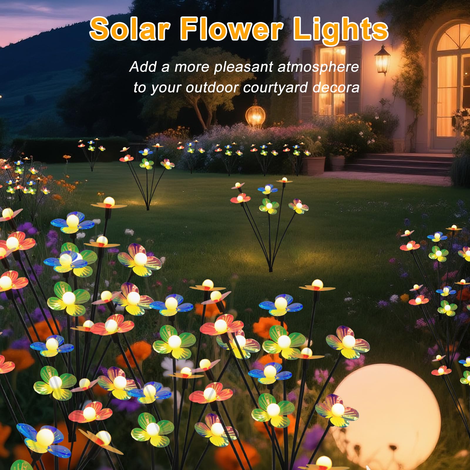 Solar Blumenleuchten Außen Wasserdicht 4 Pack 32 LEDs Garten Solar Glühwürmchen Lichter Dekorative für Garten, Hof, Hinterhof