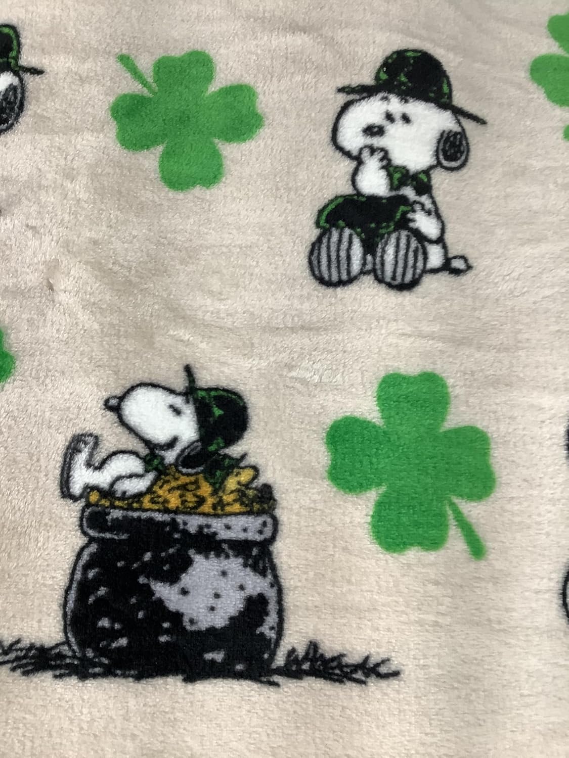 Berkshire Blanket & Home Co Peanuts Snoopy St. Patrick's Day Throw Blanket, Beige with Shamrocks and Pot of Gold, 60 x 70 Inches, Polyester