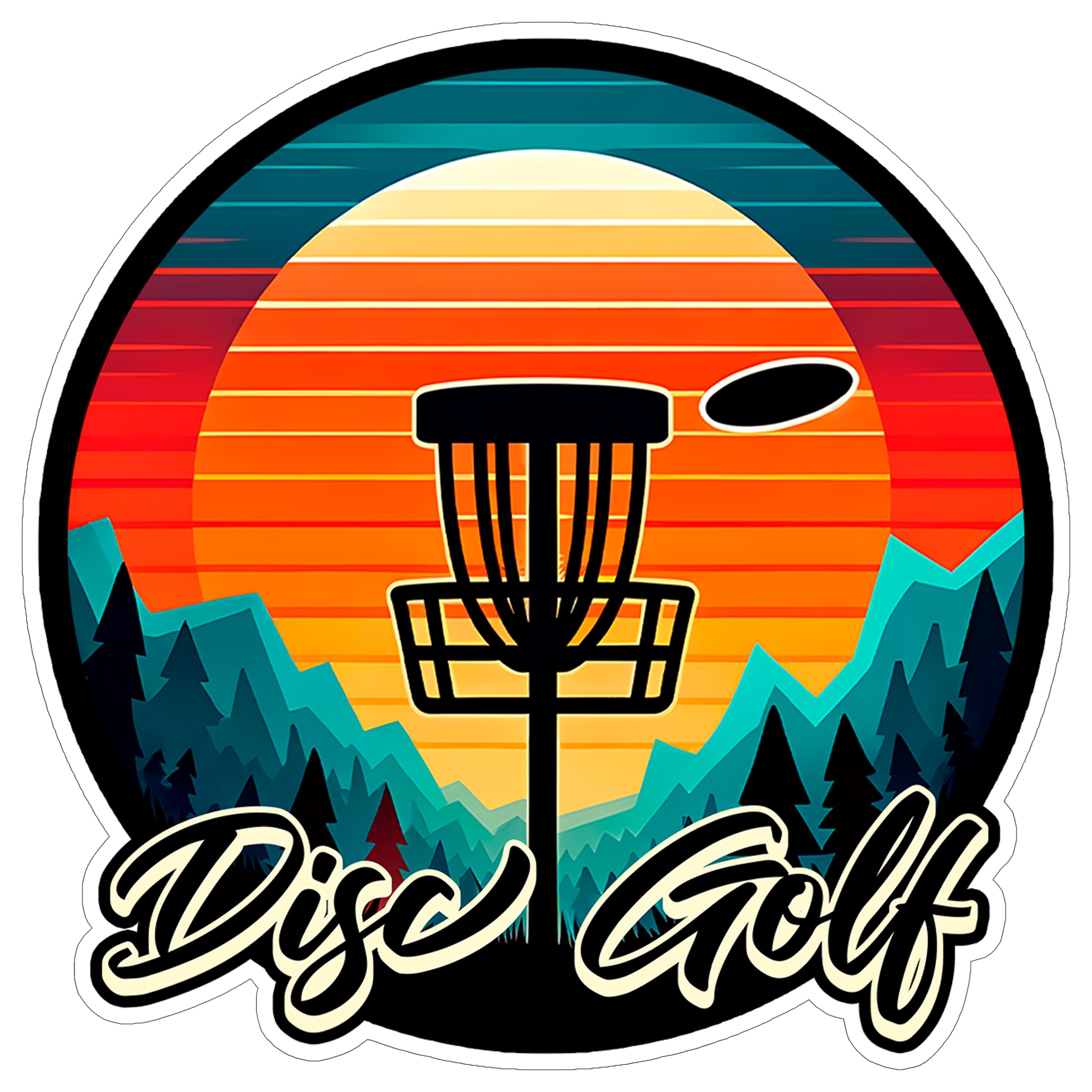 Disc Golf Sport Sticker 4 Inch Frisbee Putter Driver Basket Course - Waterproof Vinyl Decal for Laptop Water Bottle Car Tumbler - Durable Aesthetic