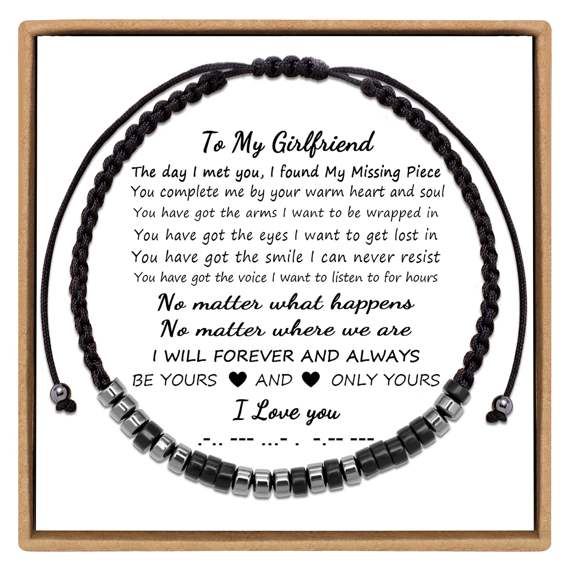 JoycuFF To My Girlfriend Bracelets Birthday Anniversary Morse Code Bracelets from Boyfriend Bf I Love You Thanksgiving Day Christmas Gifts for Girlfriend Wrap Strand Bracelet