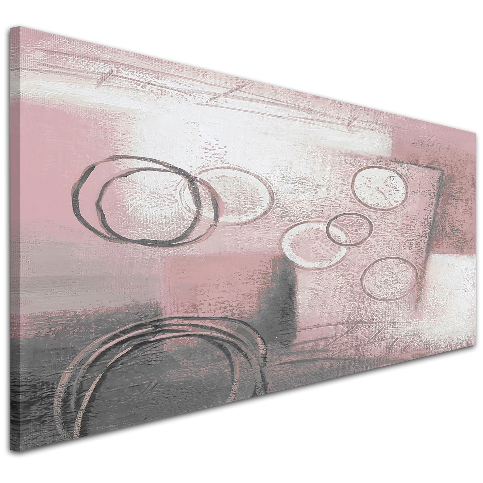 Wallfillers Blush Pink Grey Abstract Painting Canvas Wall Art Print - 1433-118x49cm
