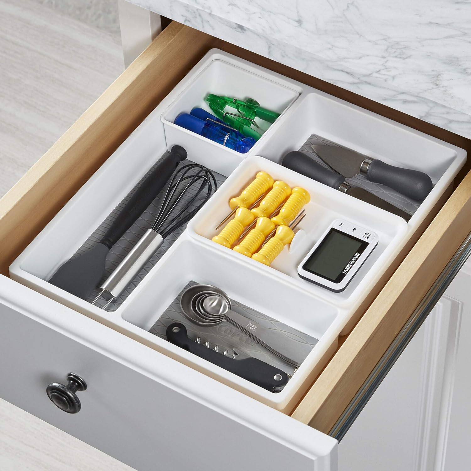 Copco Draw Organizer, Four Piece, White With Gray Liner