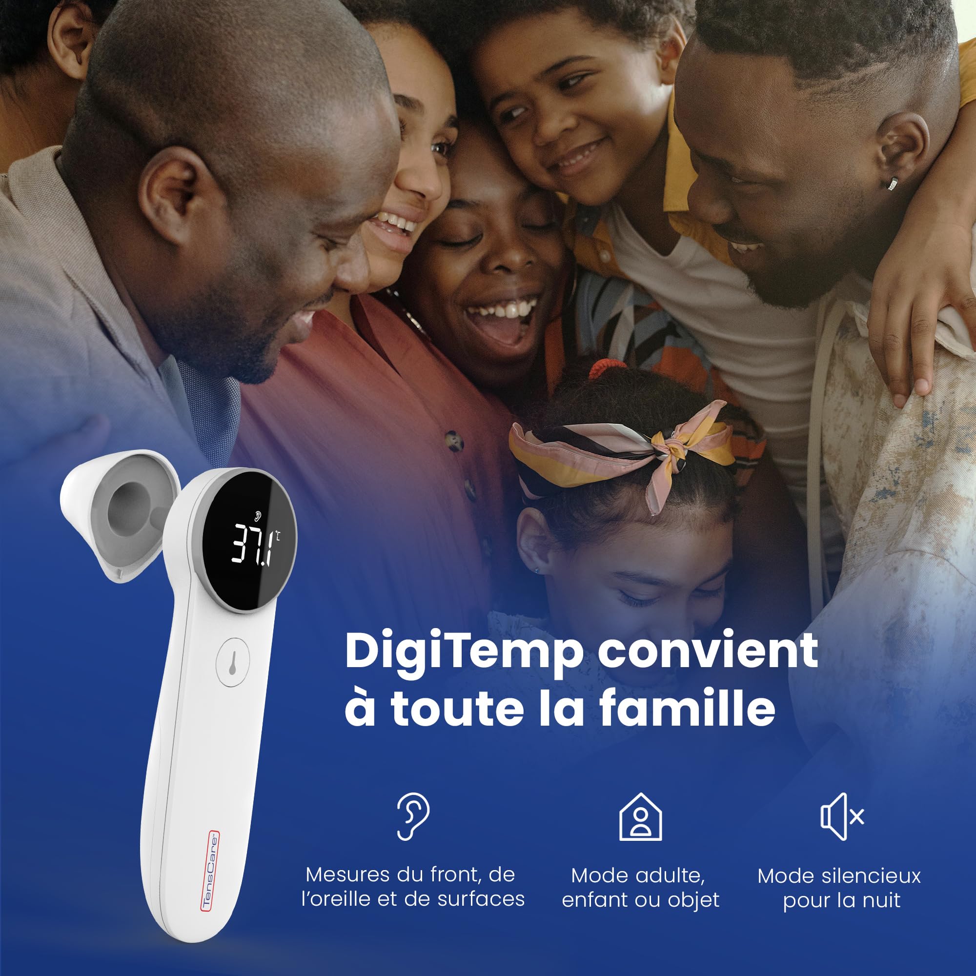 TensCare DigiTemp Wielofunkcyjny termometr na podczerwień dla dzieci, dorosłych i przedmiotów, dokładny i szybki, wyświetlacz LED, funkcja pamięci, bezpieczny, higieniczny, z przełącznikiem