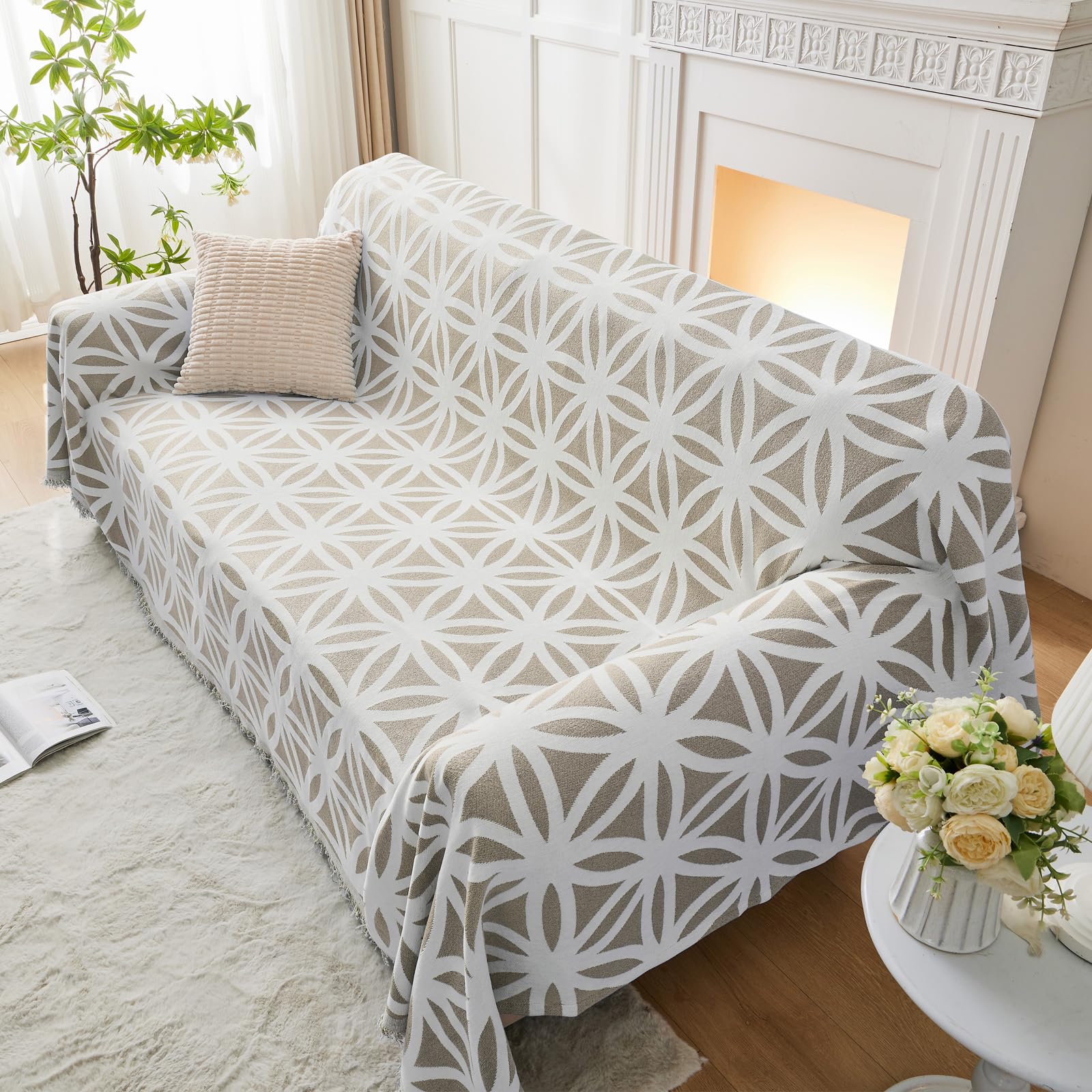 LOMAO Couch Cover Sofa Covers for 3 Cushion Sectional Couch Covers L Shape Couch Cover with Tassel Sofa Protector Washable Reversible Chenille Sofa