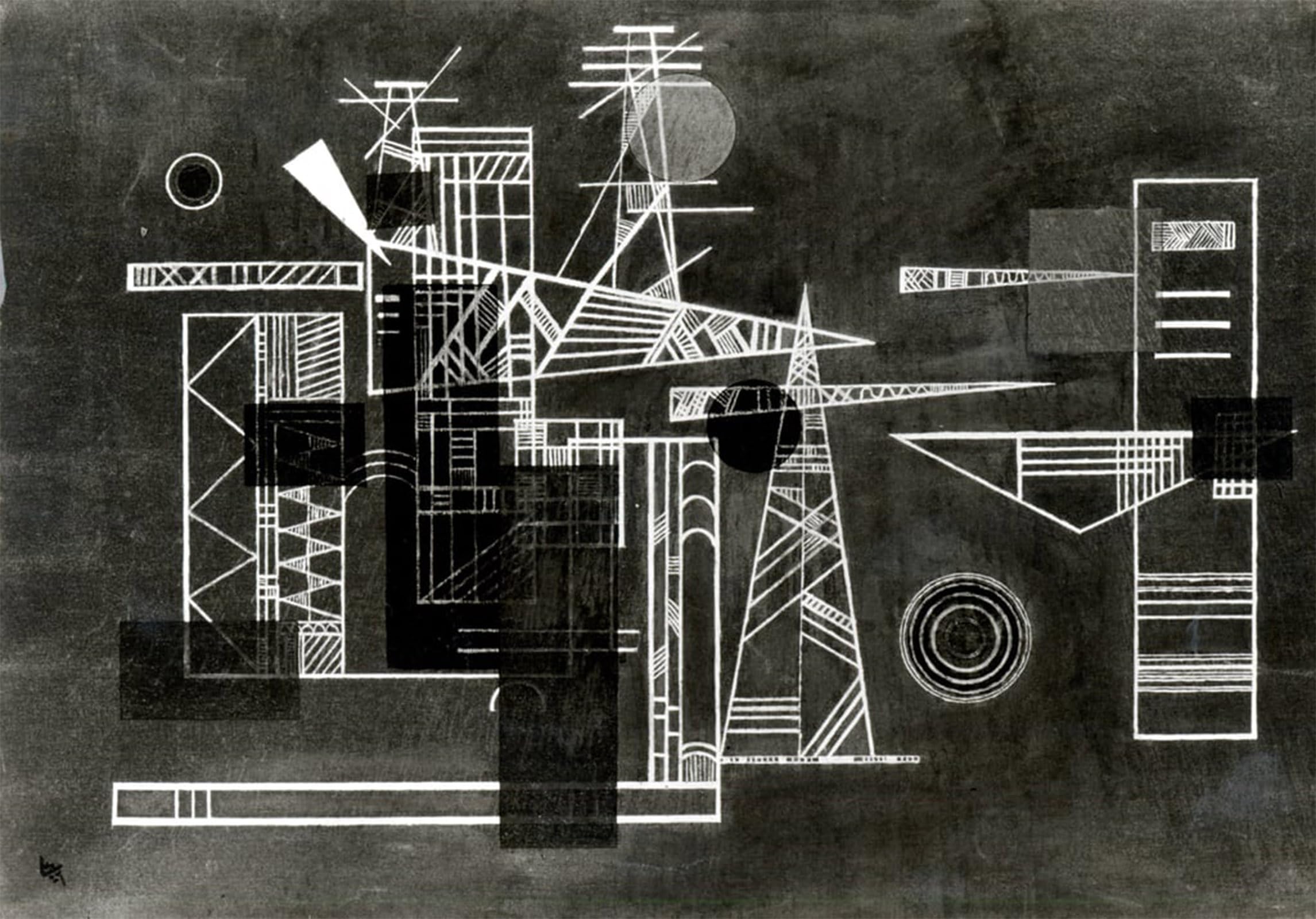 Impression d'art Kandinsky 60x90cm | Toile haute qualité Construction avec des points