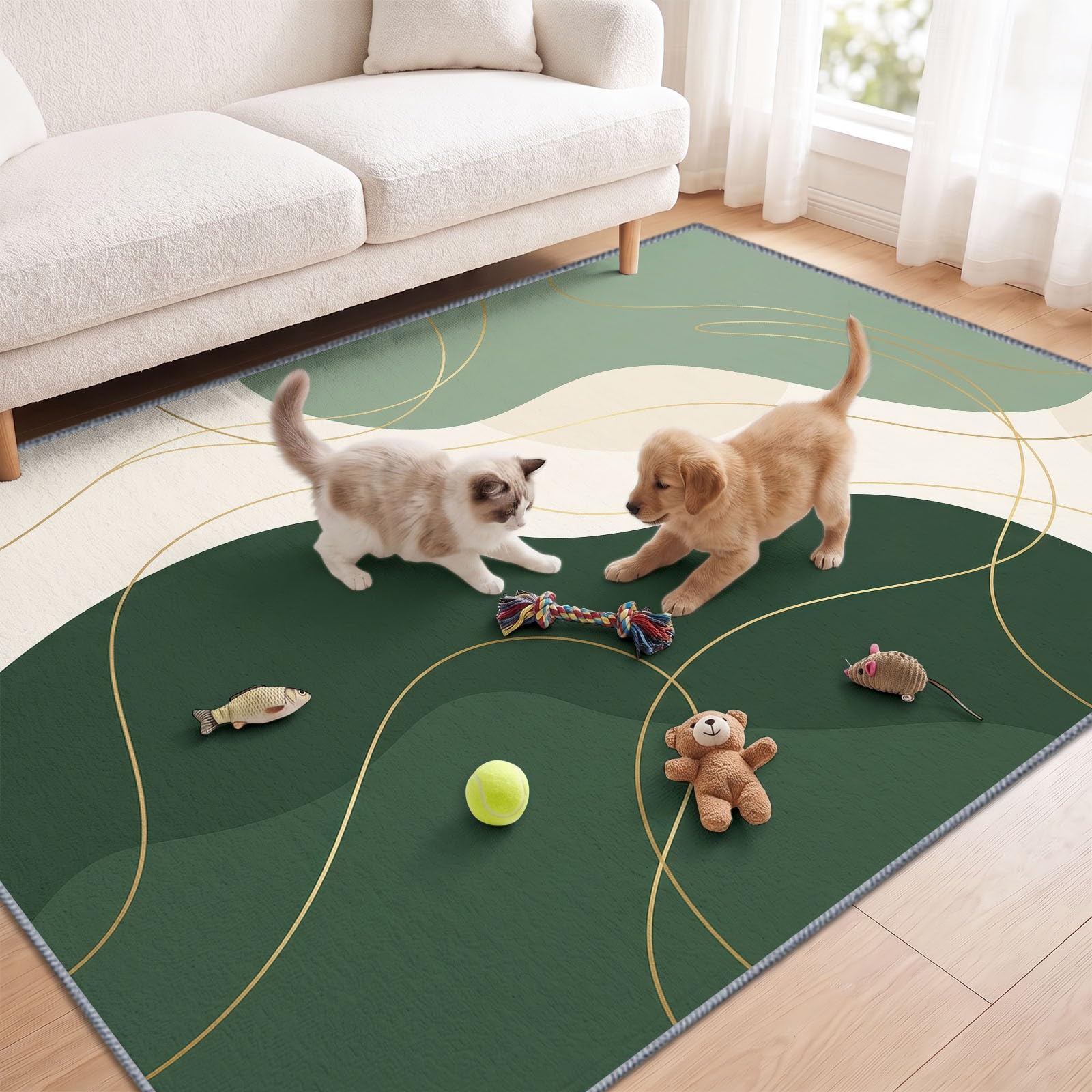 Générique Tapis Vert Sauge Feuille De Lotus pour Salon, Salle à Manger Chambre à Coucher, Tapis à Poil Court Minimaliste Bohème, 160x230 cm