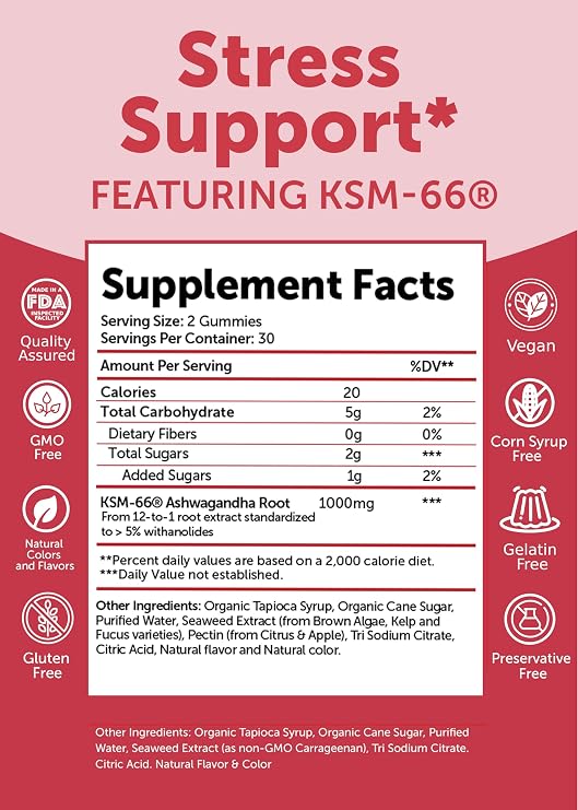 Lunakai USA Made KSM-66 Ashwagandha Gummies for Women & Men Daily Vegan Supplement for Stress, Mood & Sleep Support, 60ct