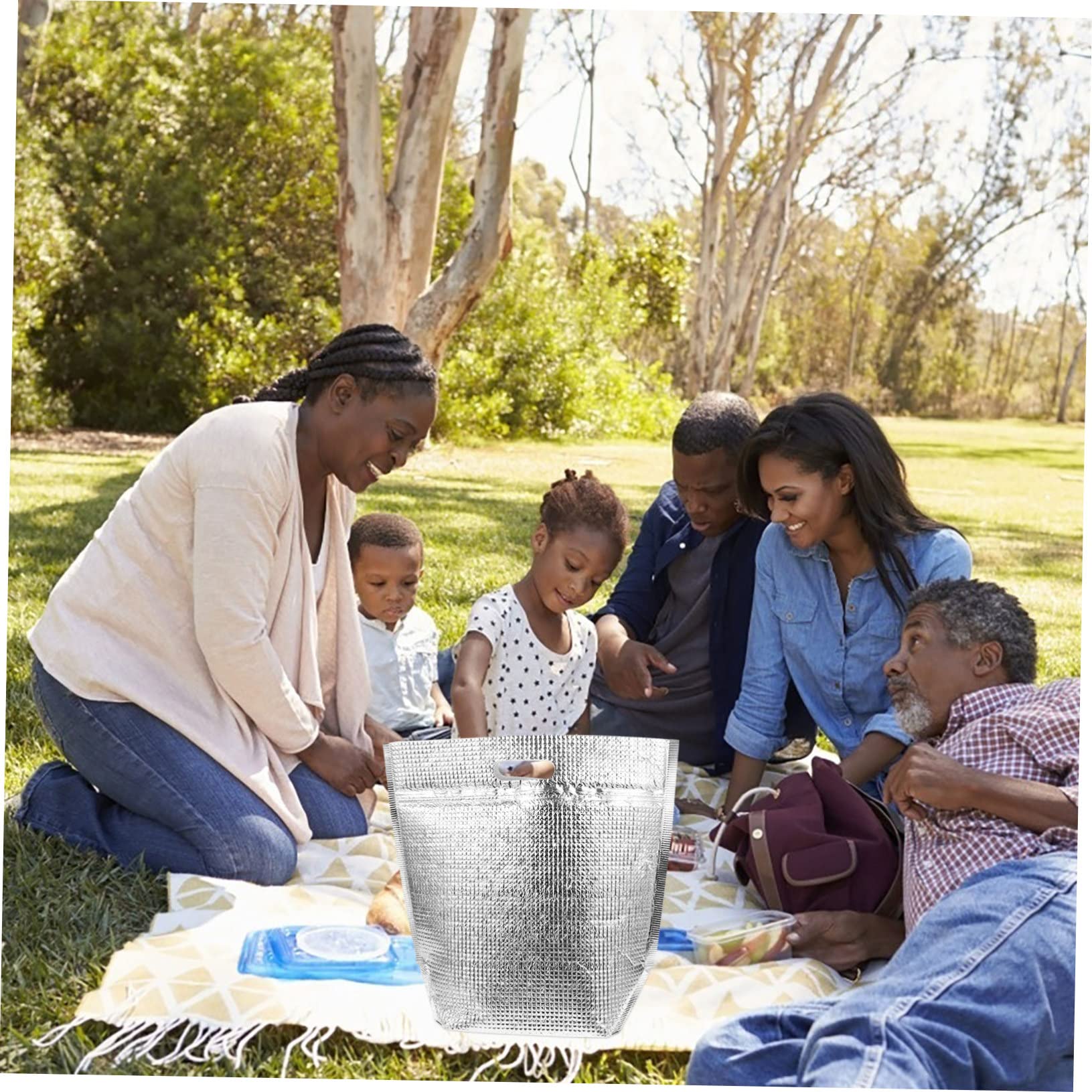 Alipis Insulated Food Bag Insulated -keeping Tote Bag Cake Pizza Packaging Silver 34x33x12cm