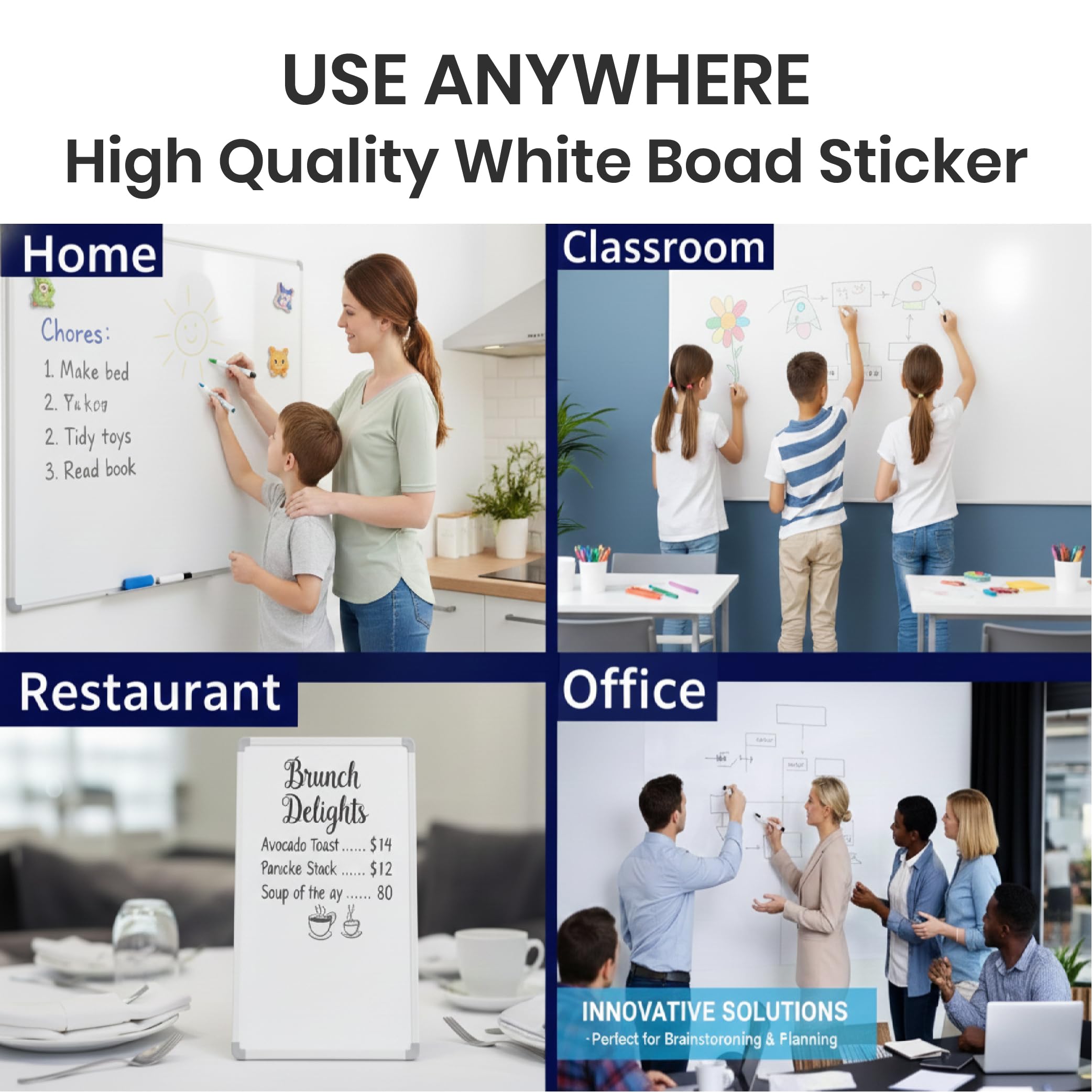 YAJNAS 3x1.5 Feet, Whiteboard Sticker, PVC Self-Adhesive Dry Erase Board, White, Waterproof, Multi-Surface Compatible, Easy Clean No Ghost Marks 4