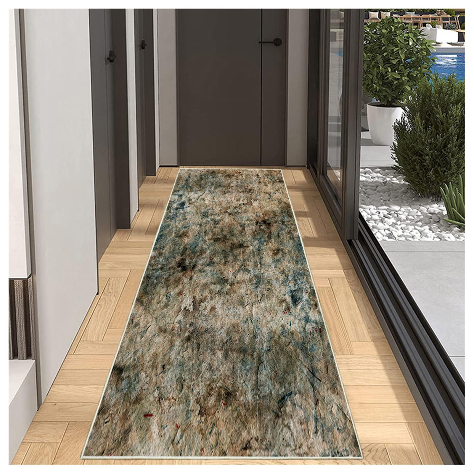 BORKOY Carpet Runner 100x250cm Dark brown Hallway Runner Rug Modern Kitchen Floor Mat Extra Long Non Slip Entryway Runner Mat for Living Room Laundry Room Entryway Abstract Design Washable Durable