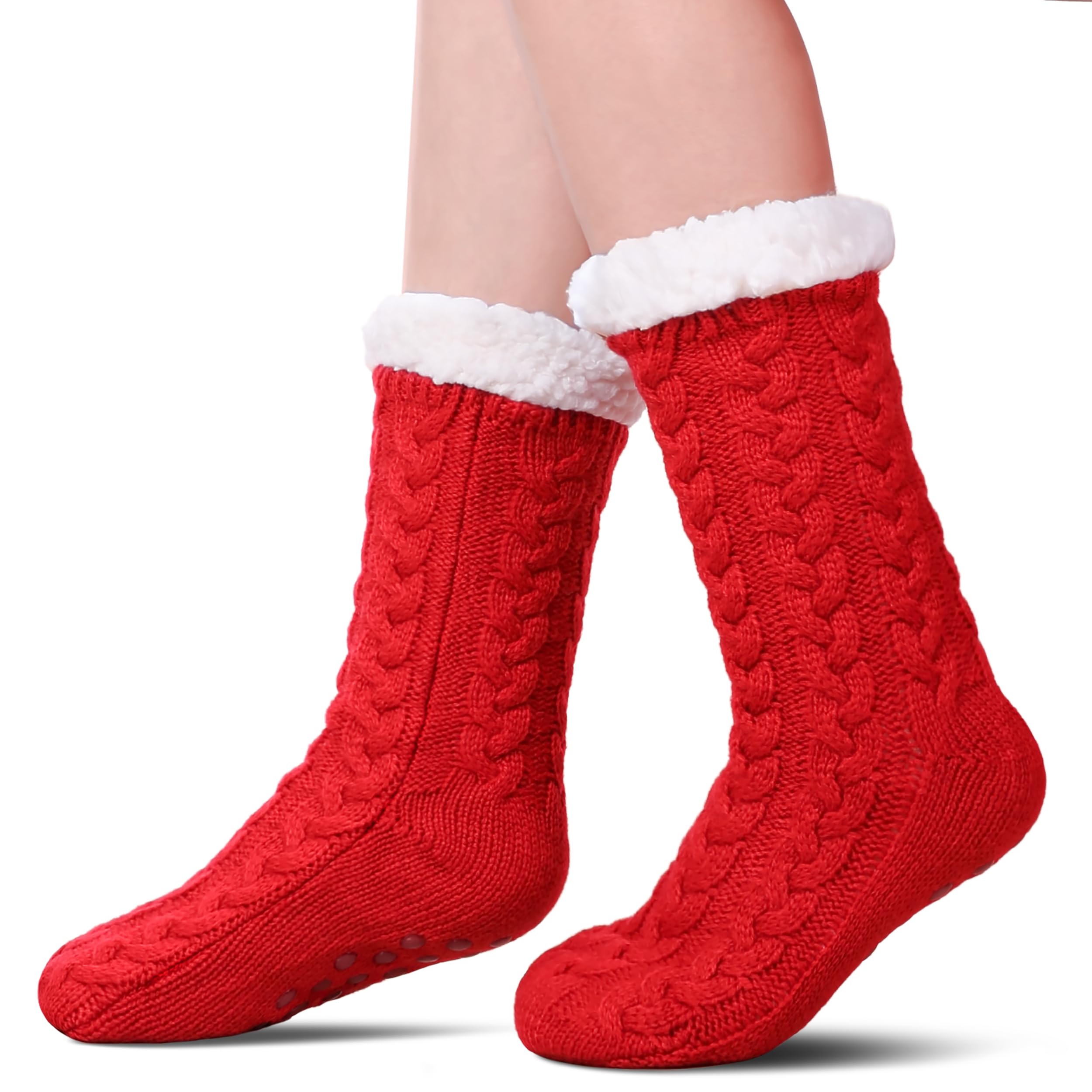 SDBING Women's Winter Super Soft Warm Cozy Fleece Lined Fuzzy Slipper Socks with Grippers