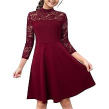Girls Dress Elegant Floral Lace 3/4 Sleeve Wedding Party A Line Dress 9-14 Years