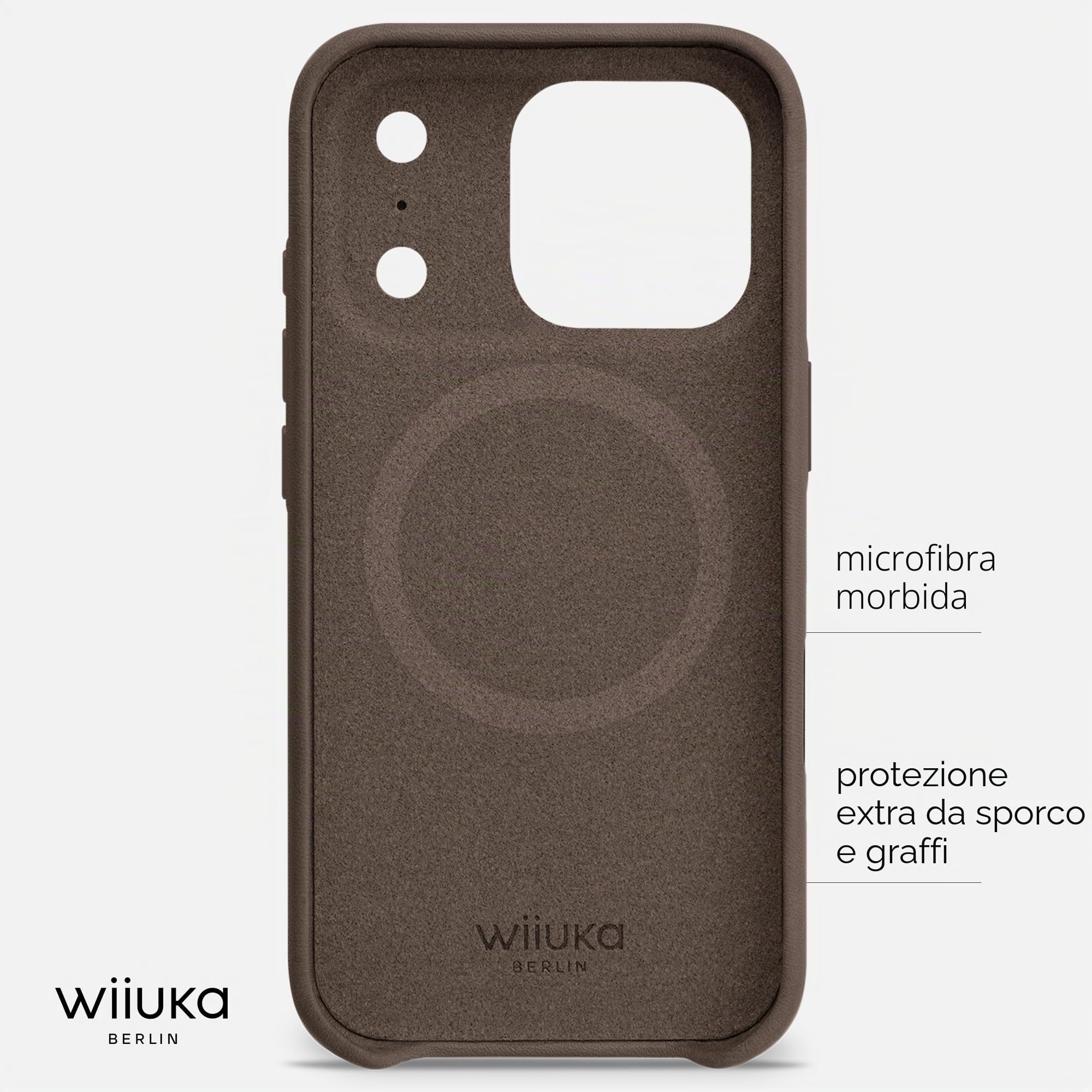 WIIUKA Custodia per iPhone 17 Pro Max, pelle dalla Germania, custodia in pelle extra sottile, custodia premium per smartphone, Case, Qi, skiin, marrone vintage