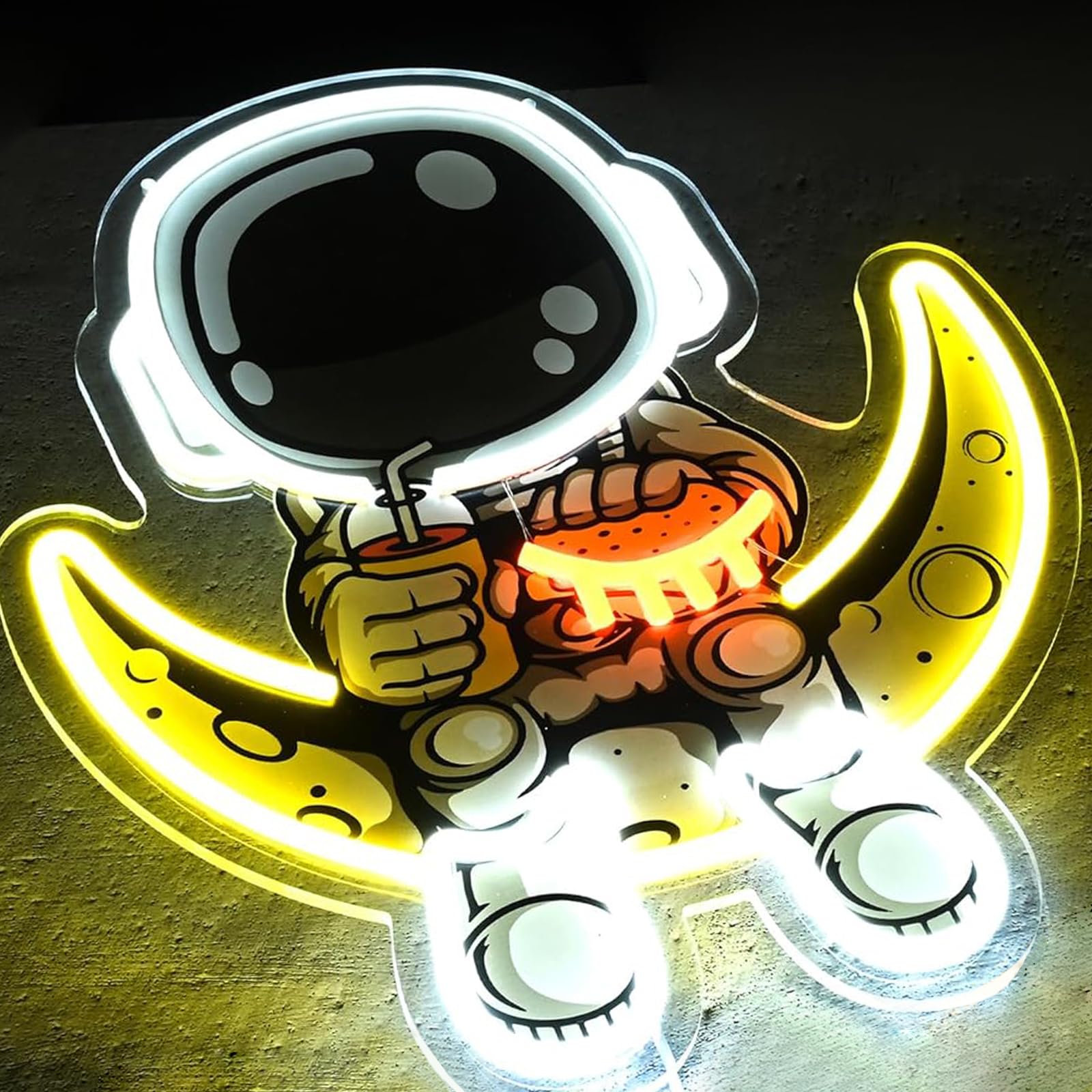 Astronaut Neon Zeichen Raummann UV gedrucktes LED Licht Zeichen für Schlafzimmer Raum Thema Klassenzimmer Pizza Shop Snack Bar Cafe Shop Wand Decor USB Dimmer