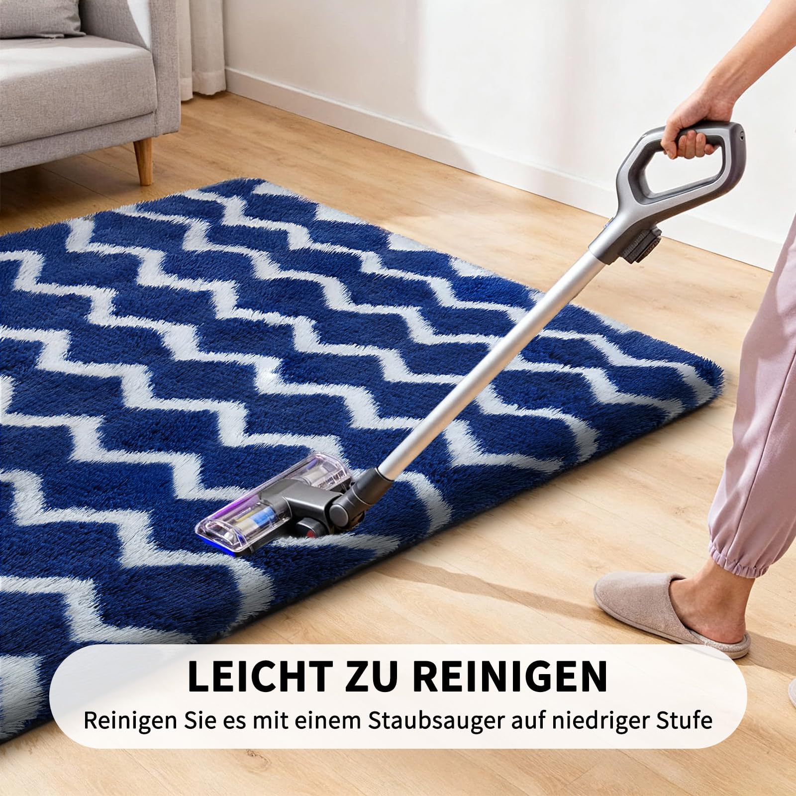 Sour Lemon Tappeto Salotto Pelo Lungo a Righe, Tappeto Camera da Letto Antiscivolo Lavabile, Grande Tappeto Shaggy Morbido Moderno per Soggiorno e Cameretta Bambini, Blu navy e bianco, 160x230 cm