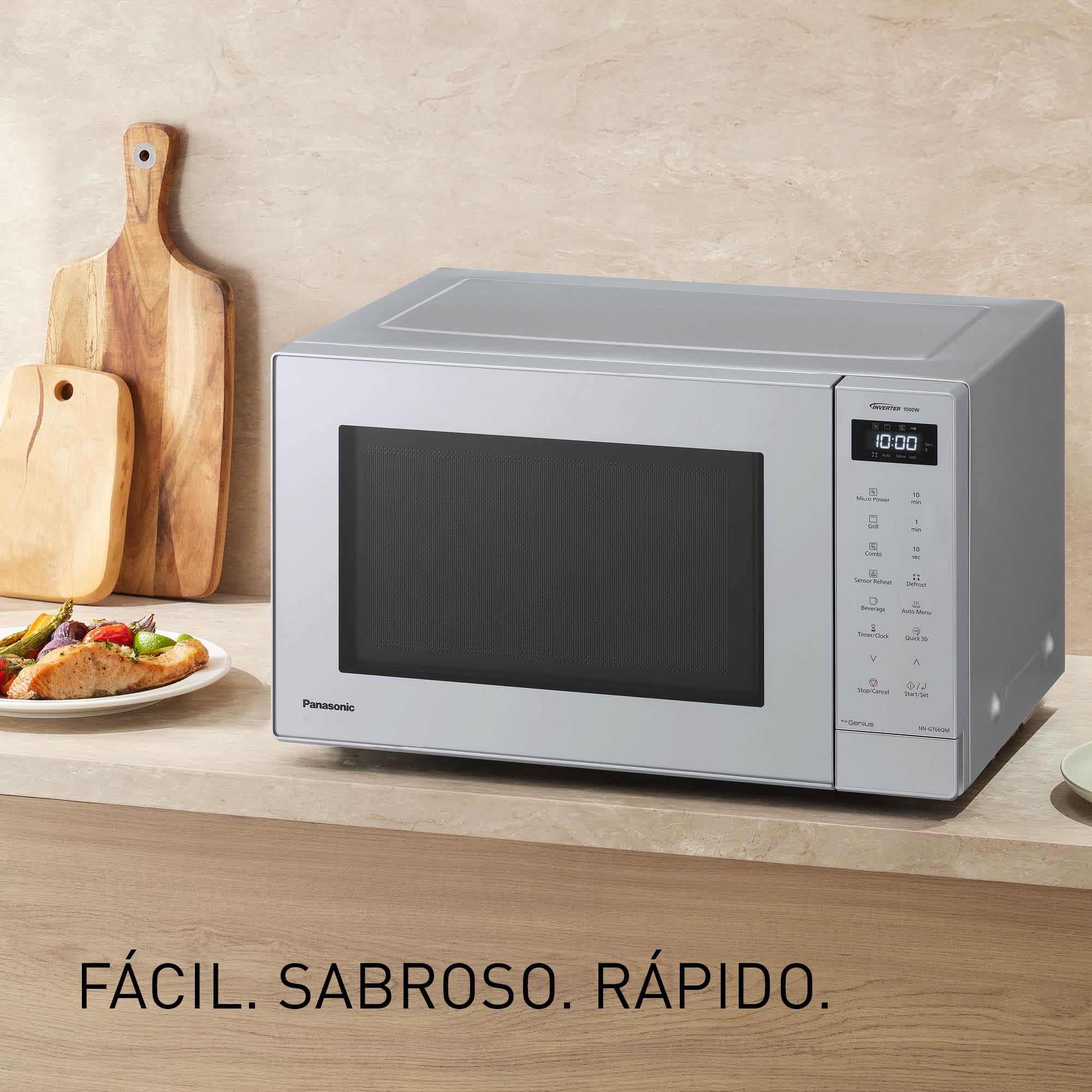 Panasonic NN-GT66QMEPG Horno Microondas Combinado de 31 L con Grill, 1000 W, Cocción Combinada, 7 Niveles de Potencia, Descongelación Turbo, LED, Plato Giratorio, Plateado