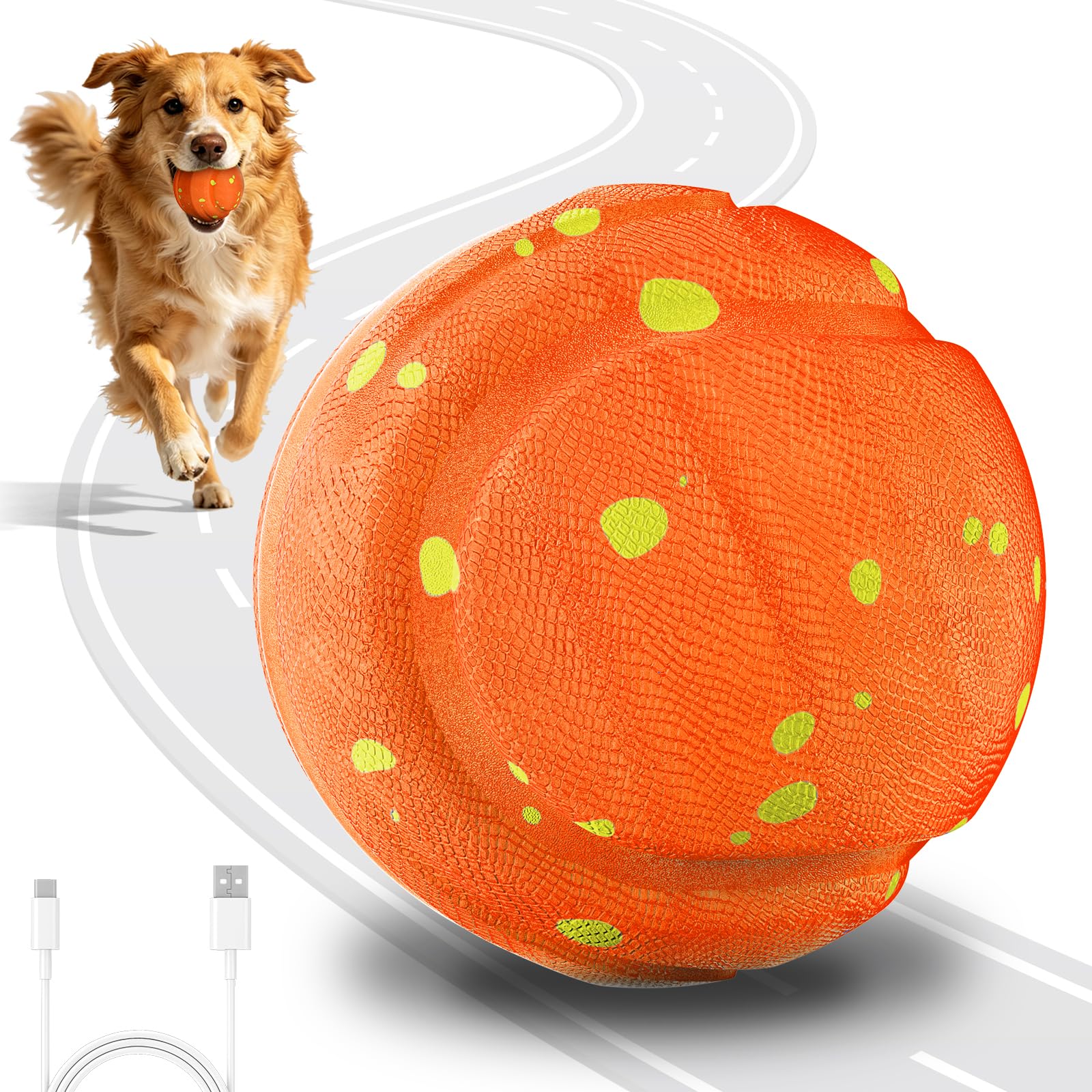 Songsier Intelligent Interactive Dog Ball Toy - 3 Play Modes, Waterproof & Rechargeable - Indestructible Natural Rubber for Medium & Large Dogs - Automatic Rolling Smart Toy