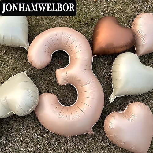 Miniatura 4 de Jonhamwelbor Globo marrón claro del número 3 de 40 pulgadas, color caramelo, grande, grande, gigante, de papel de aluminio, helio, Mylar número tres