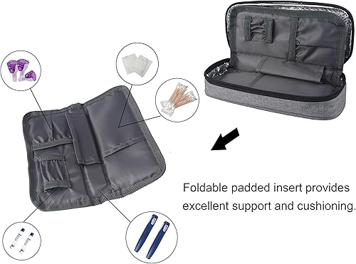 Miniatura 4 de Goldwheat Maletín de viaje con 2 bolsas de hielo para diabetes, bolsa organizadora de medicamentos para la diabetes, enfriador de aislamiento médico