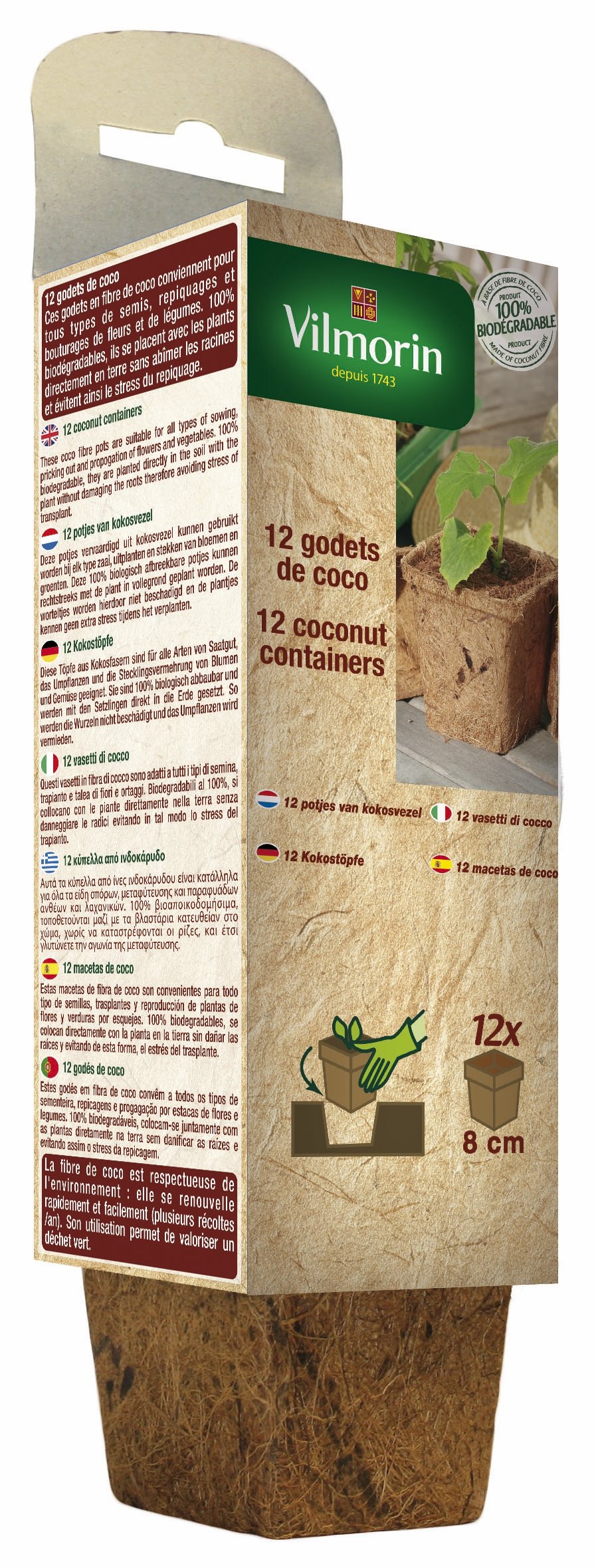 Vilmorin - 32 secchi di Cocco Quadrati 8 cm per piantine